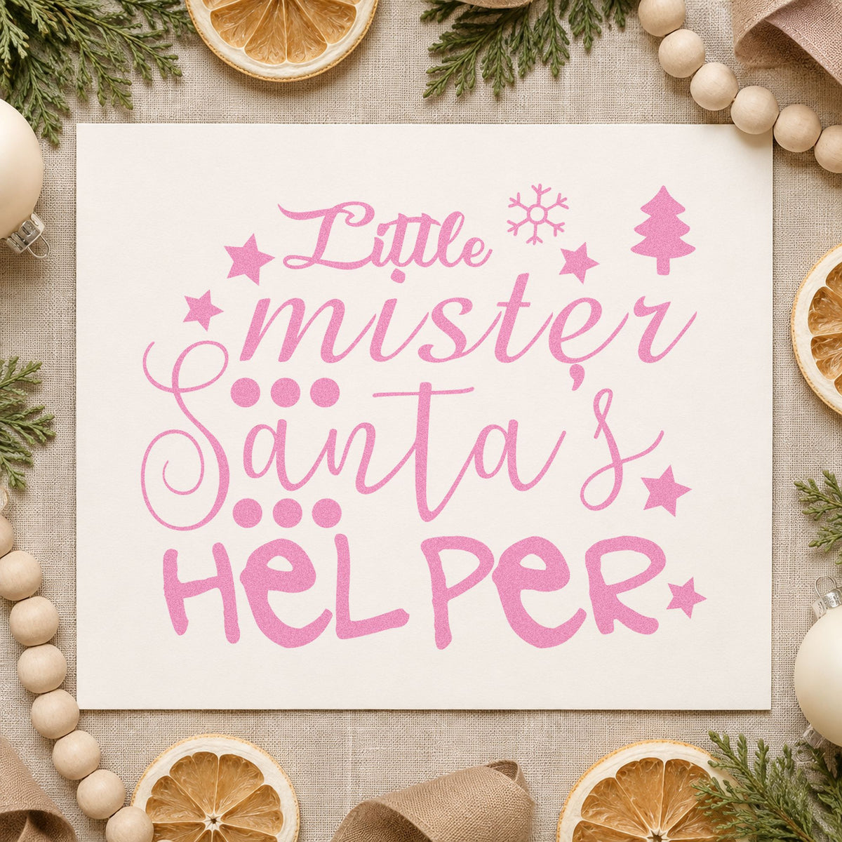 Little Mister Santa's Helper craft stamp in purple ink on cardstock, an easy option for pitching in album.