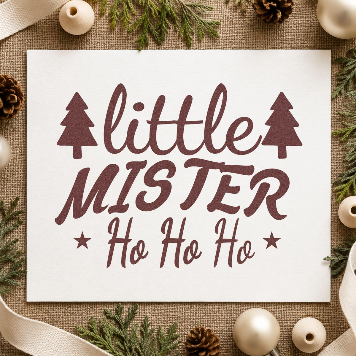 Little Mister Ho Ho Ho rubber stamp printed in brown ink, ready for outing plan sheet and similar paper crafts.