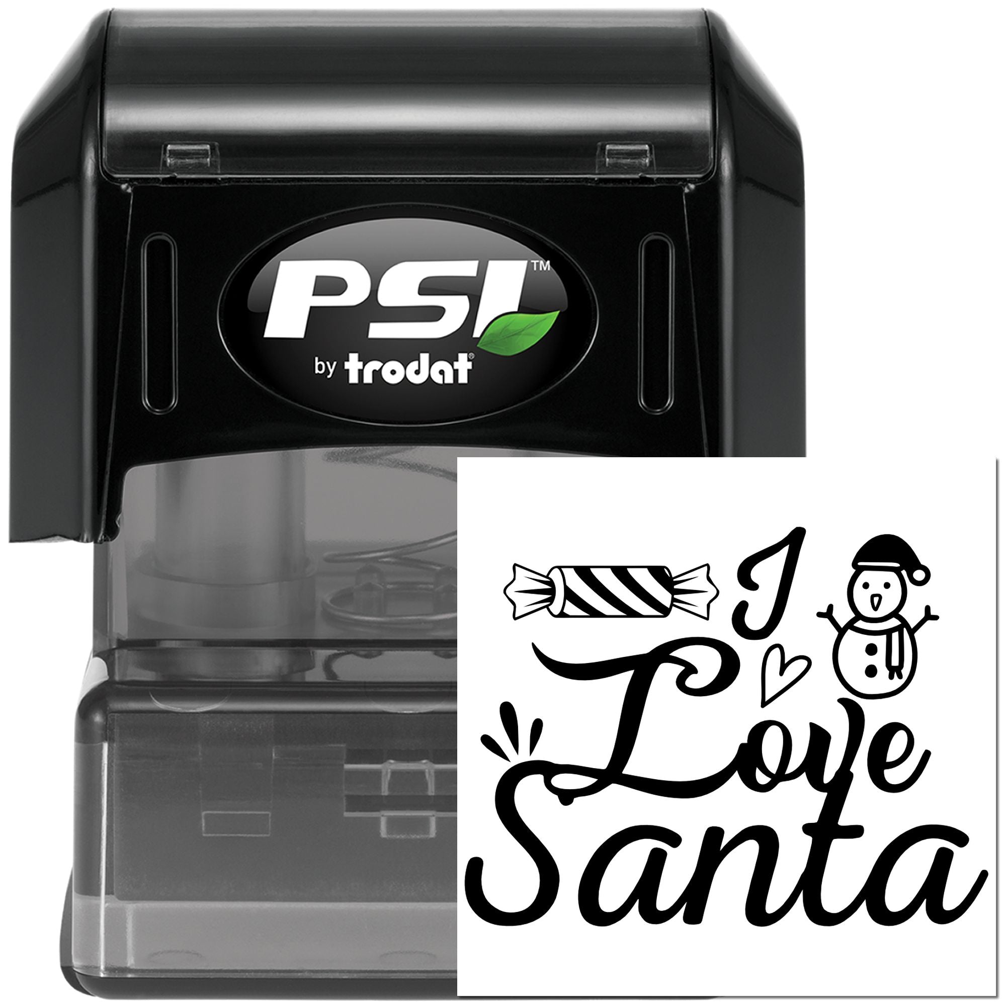 PSI by Trodat self-inking rubber stamp with festive custom holiday Joy Santa design
