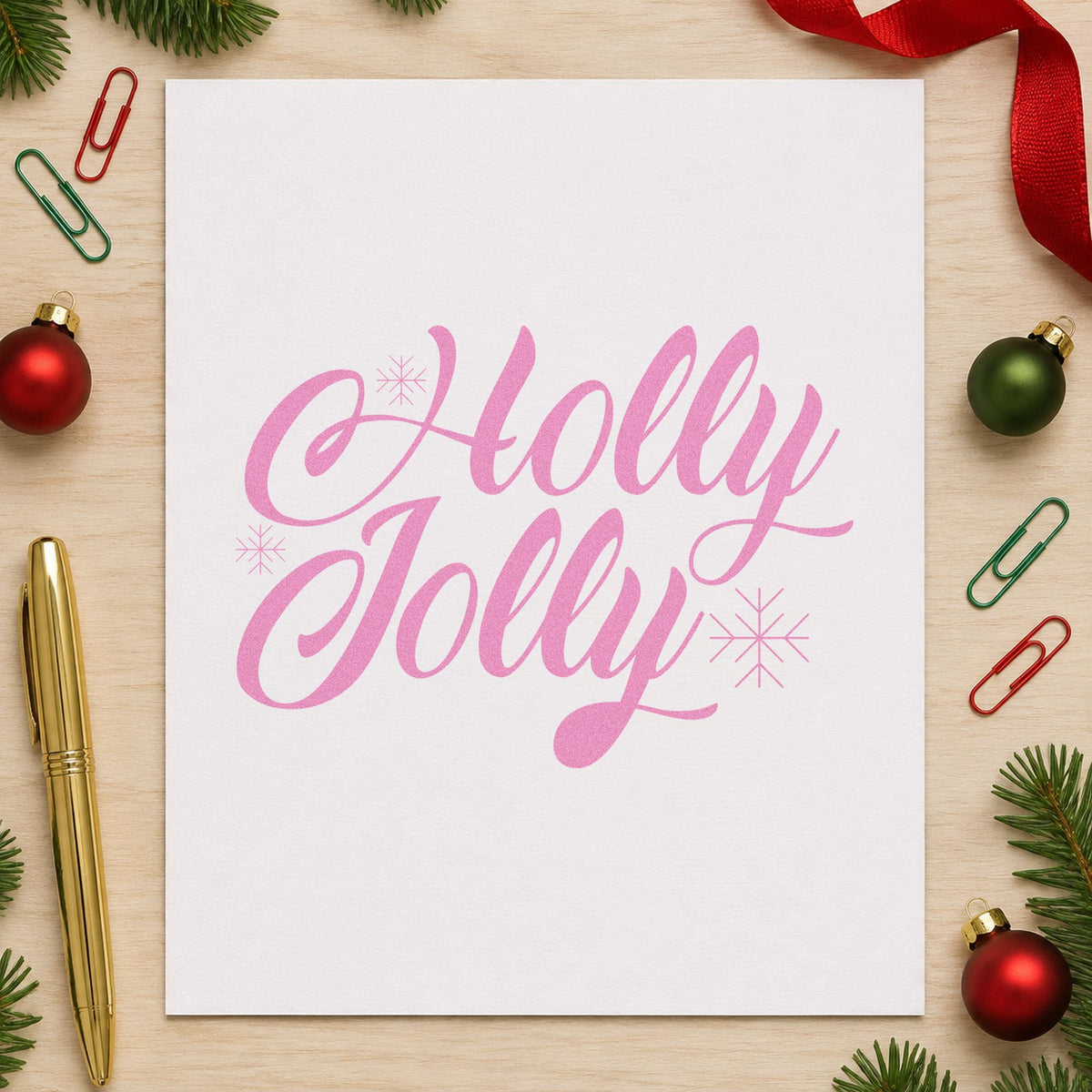 Holly Jolly Slanted Script craft stamp in purple ink on cardstock, an easy option for italic album header.