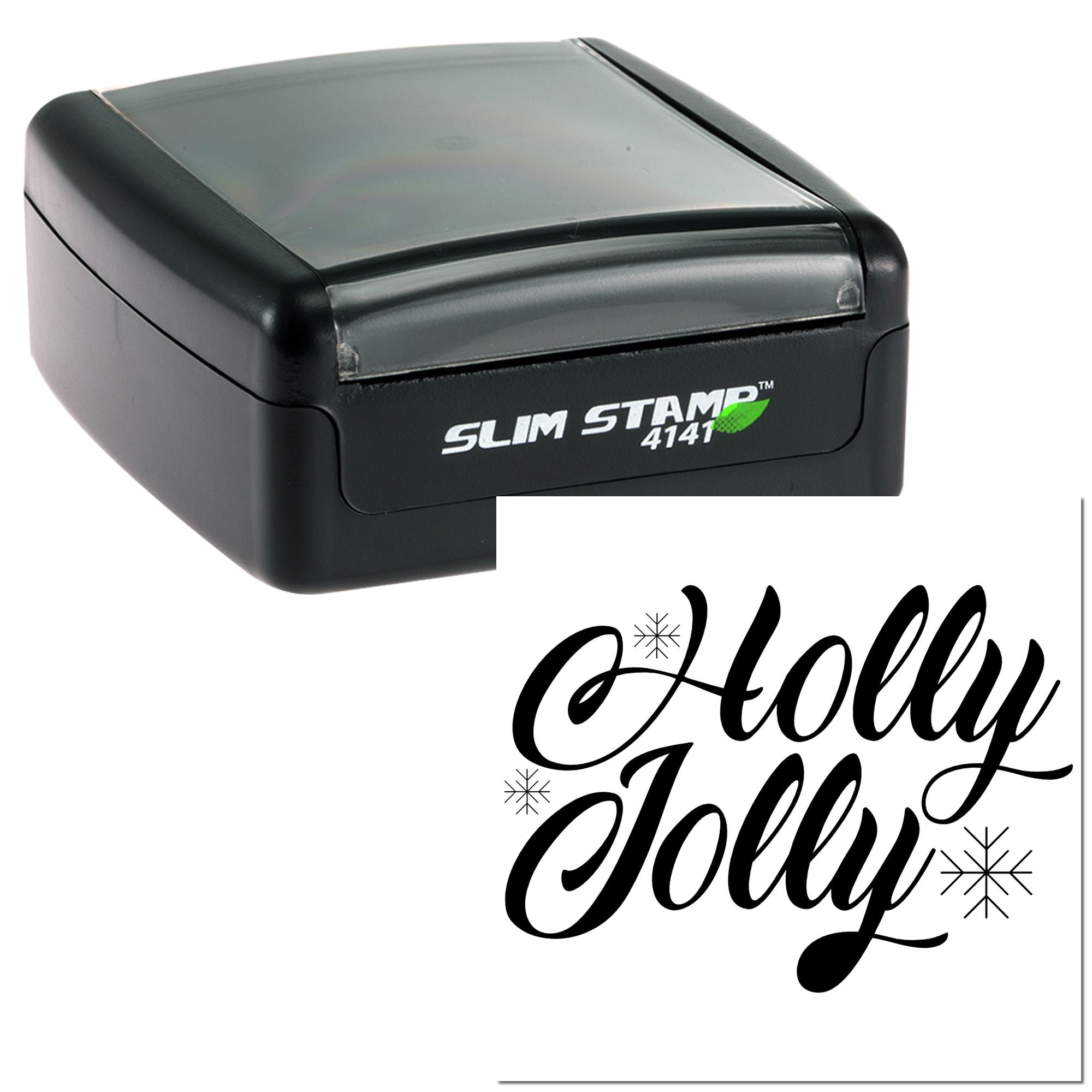 Slim Stamp 4141 self-inking rubber stamp with custom Holy Jolly holiday design and snowflakes