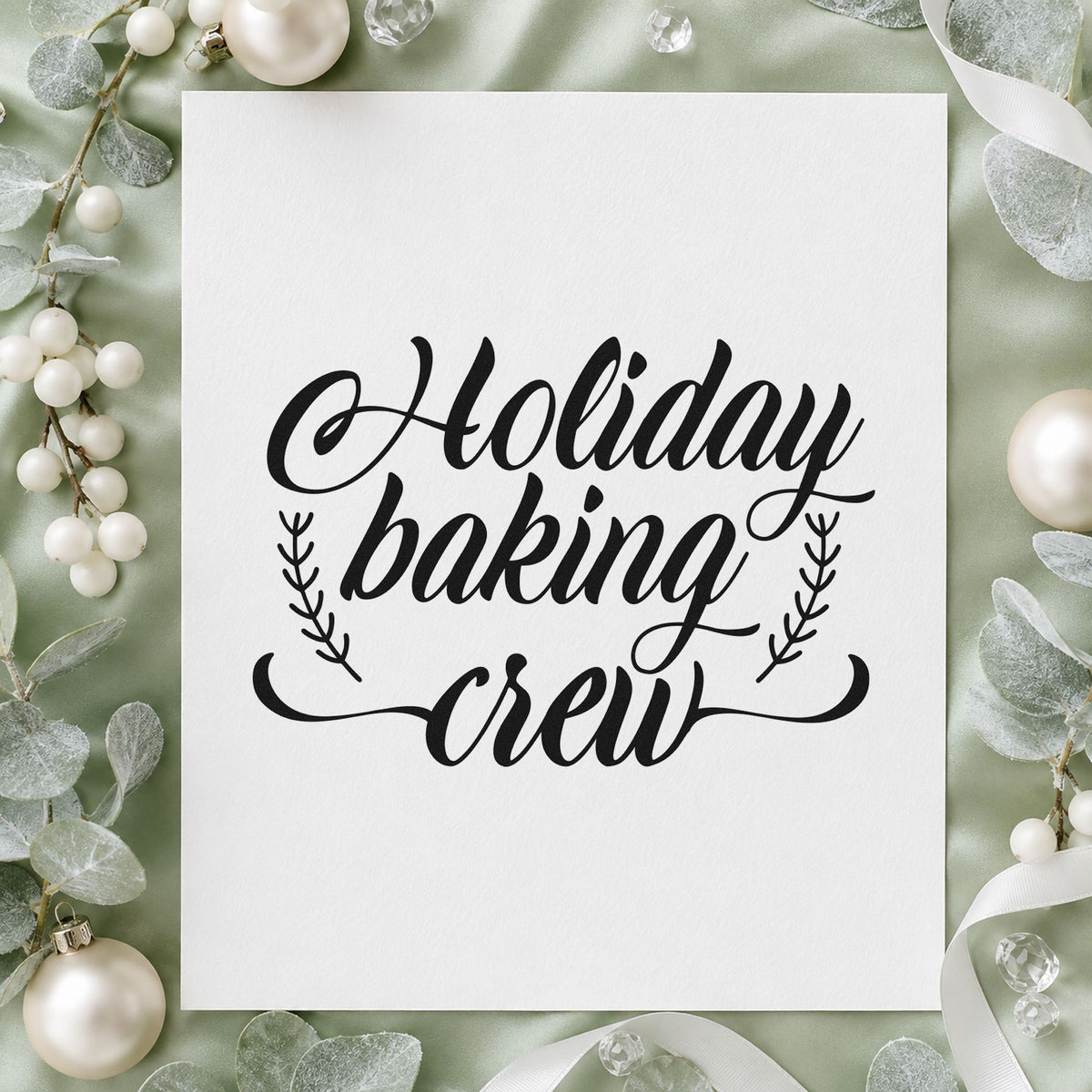 Holiday Baking Crew Sprigs rubber stamp printed in black ink, ready for fine sprig frame cards and similar paper crafts.