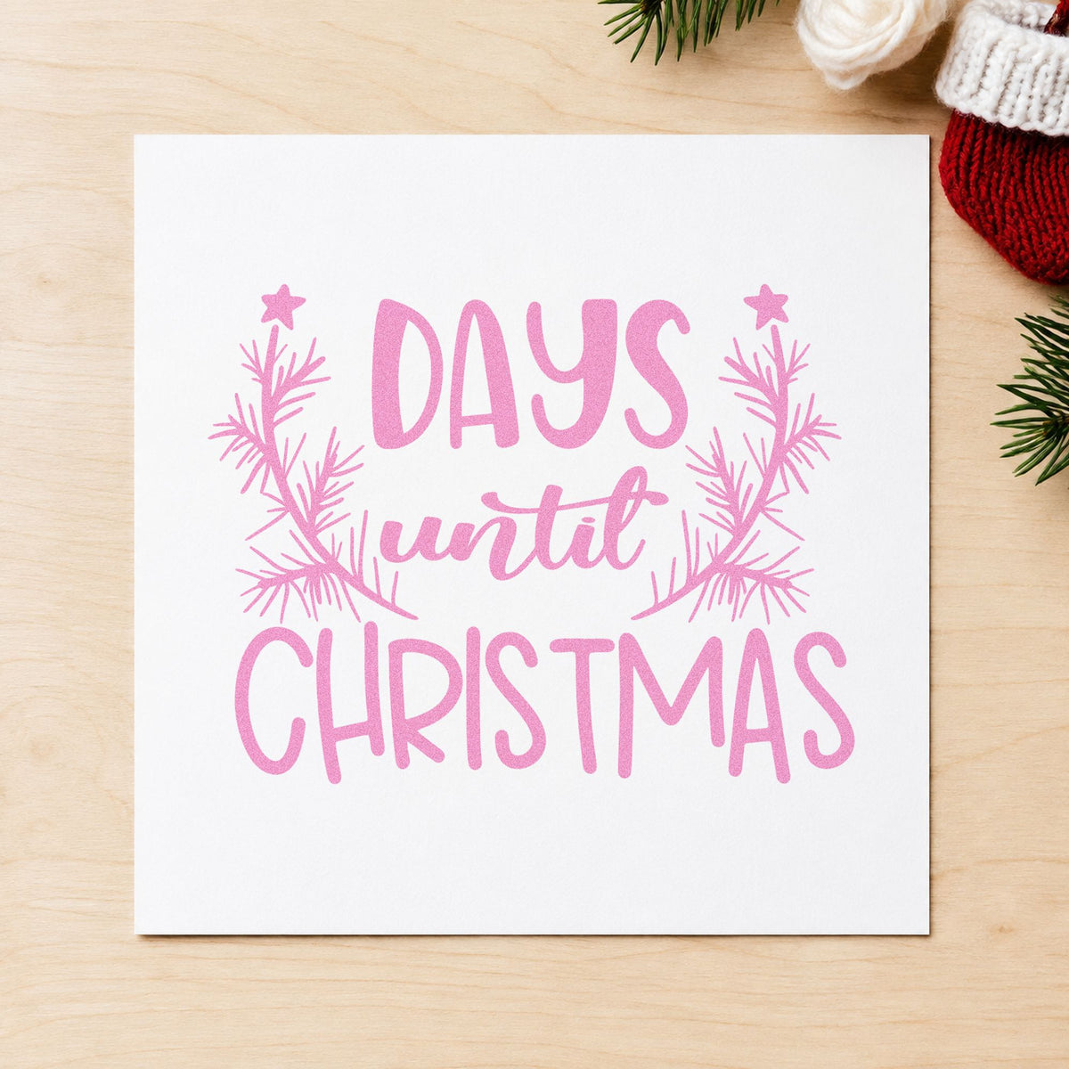 Days Until Christmas Branches craft stamp in purple ink on cardstock, an easy option for weekly photo album.