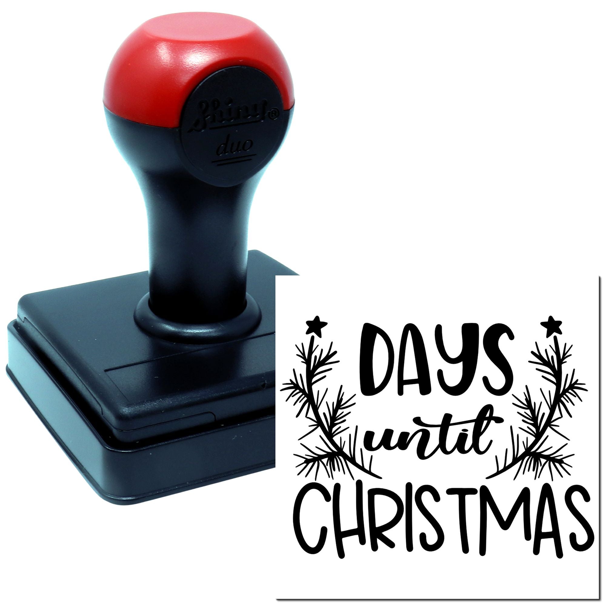 Self-inking rubber stamp for holiday crafting with Days Until Christmas design and festive wreath accents.
