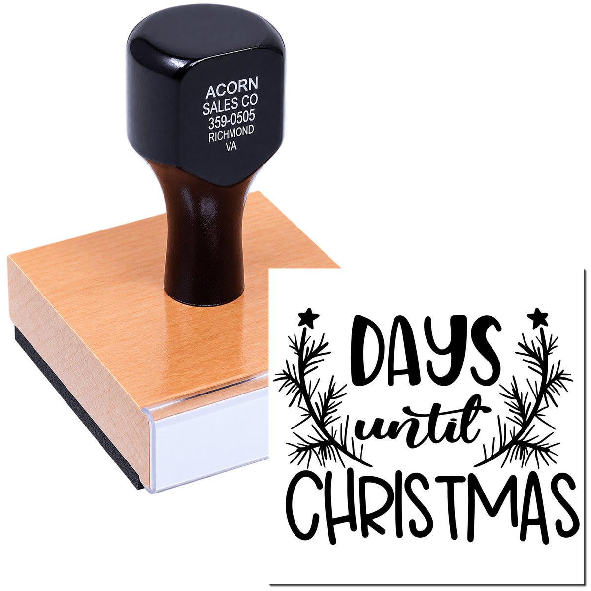 Custom rubber stamp for a Days Until Christmas countdown, ideal for holiday crafts, cards, and festive seasonal projects.