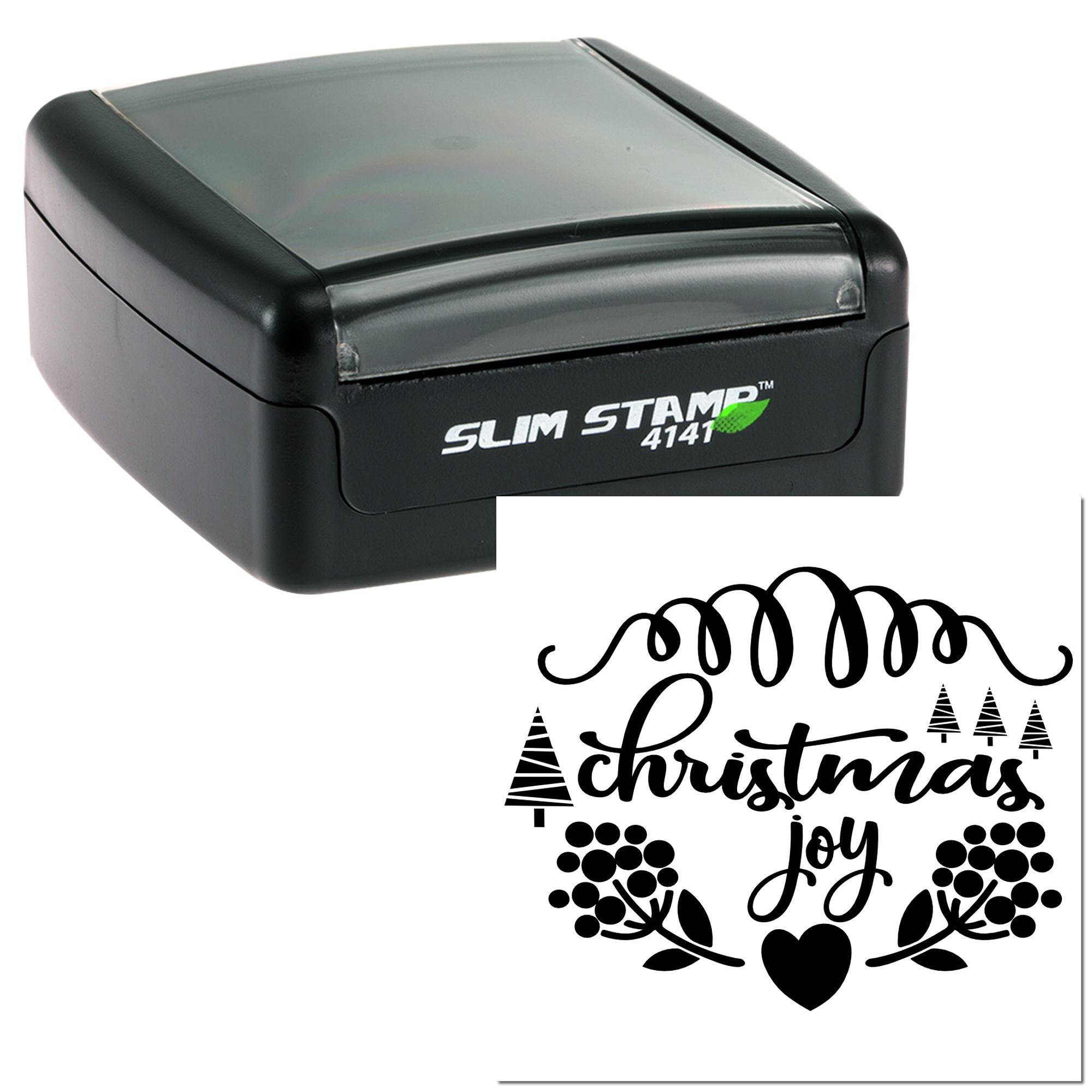 Slim Stamp 4141 self-inking rubber stamp with Christmas Joy design for holiday cards, crafts, and gift packaging.