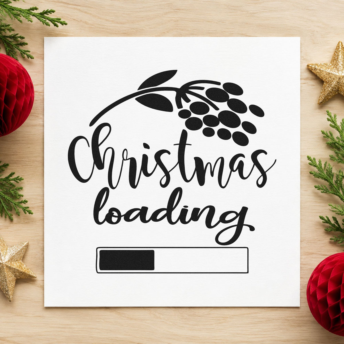 Christmas Loading Berry Branch rubber stamp printed in black ink, ready for loading bar cards and similar paper crafts.