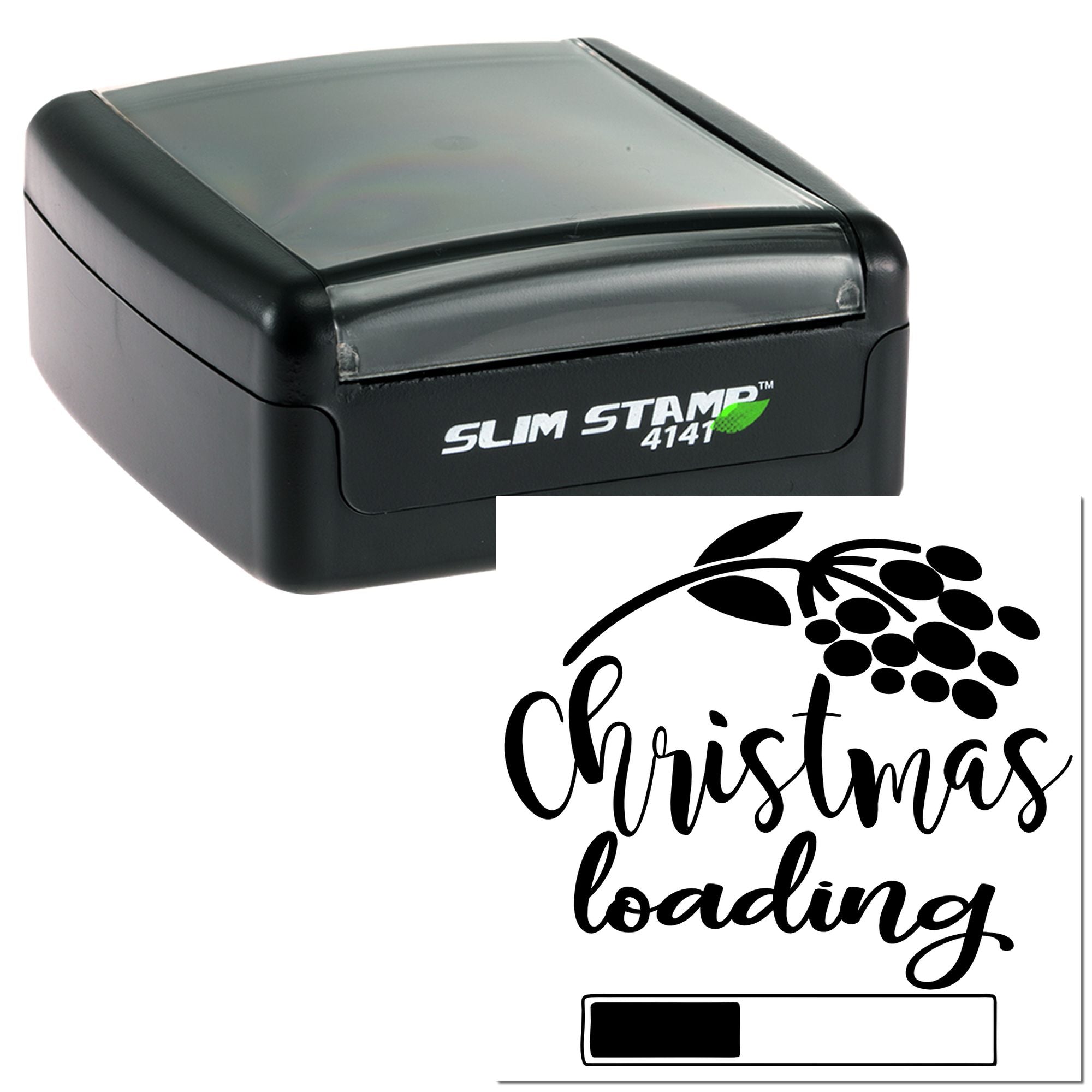 Self-inking Slim Stamp 4141 rubber stamp with custom Christmas loading design and progress bar.