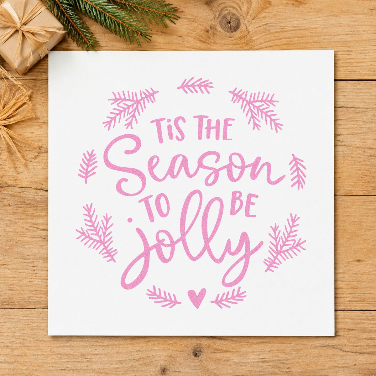 Tis Season To Be Jolly Wreath craft stamp in purple ink on cardstock, an easy option for door decor album.