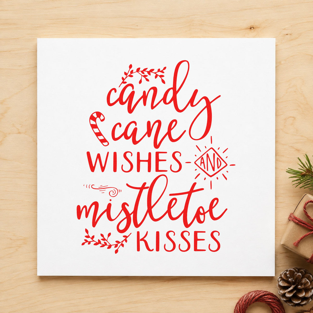 Candy Cane Wishes And Mistletoe Kisses Rubber Stamp – Duo Hand in use 5