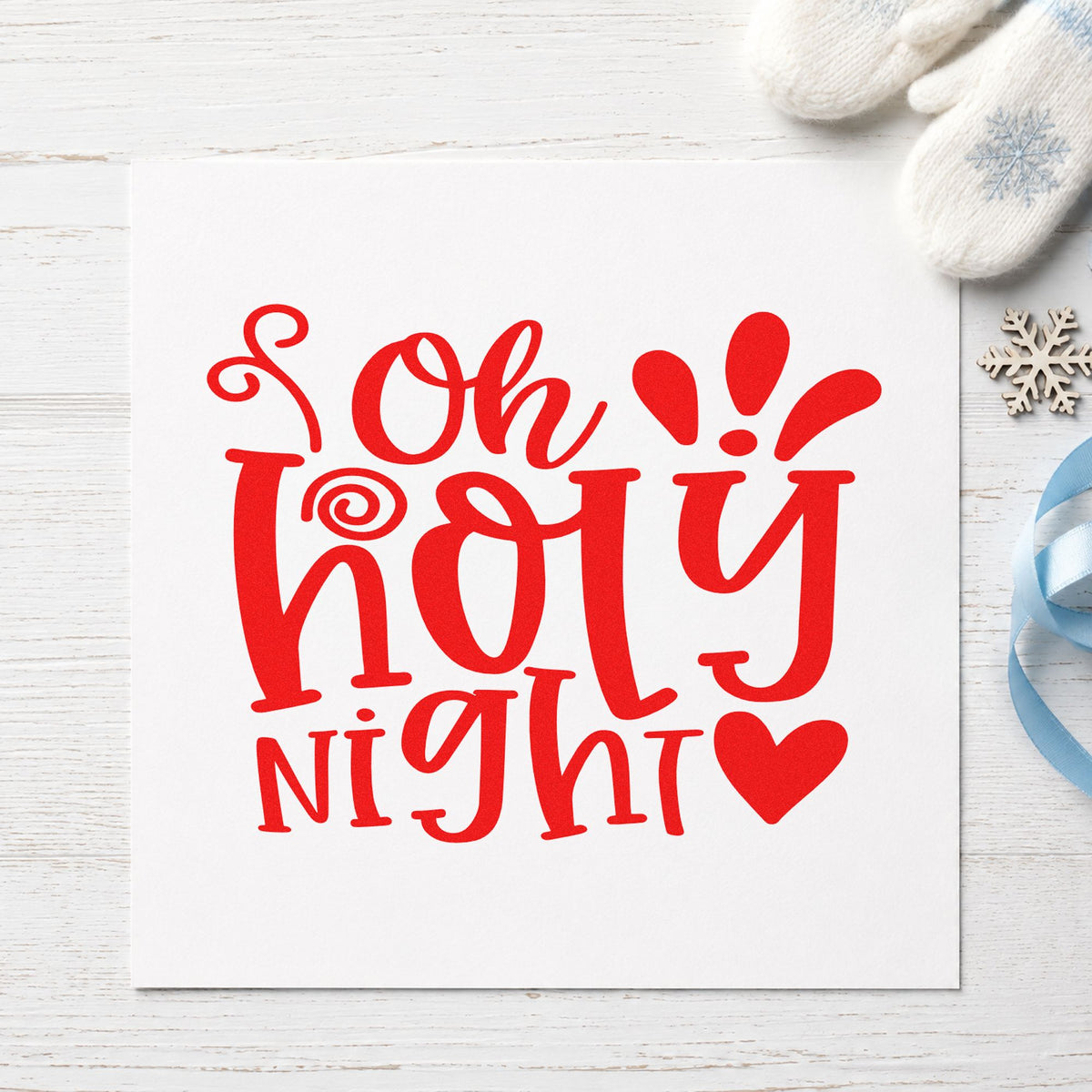 Oh Holy Night Heart craft stamp in red ink on cardstock, an easy option for choir sash printing.