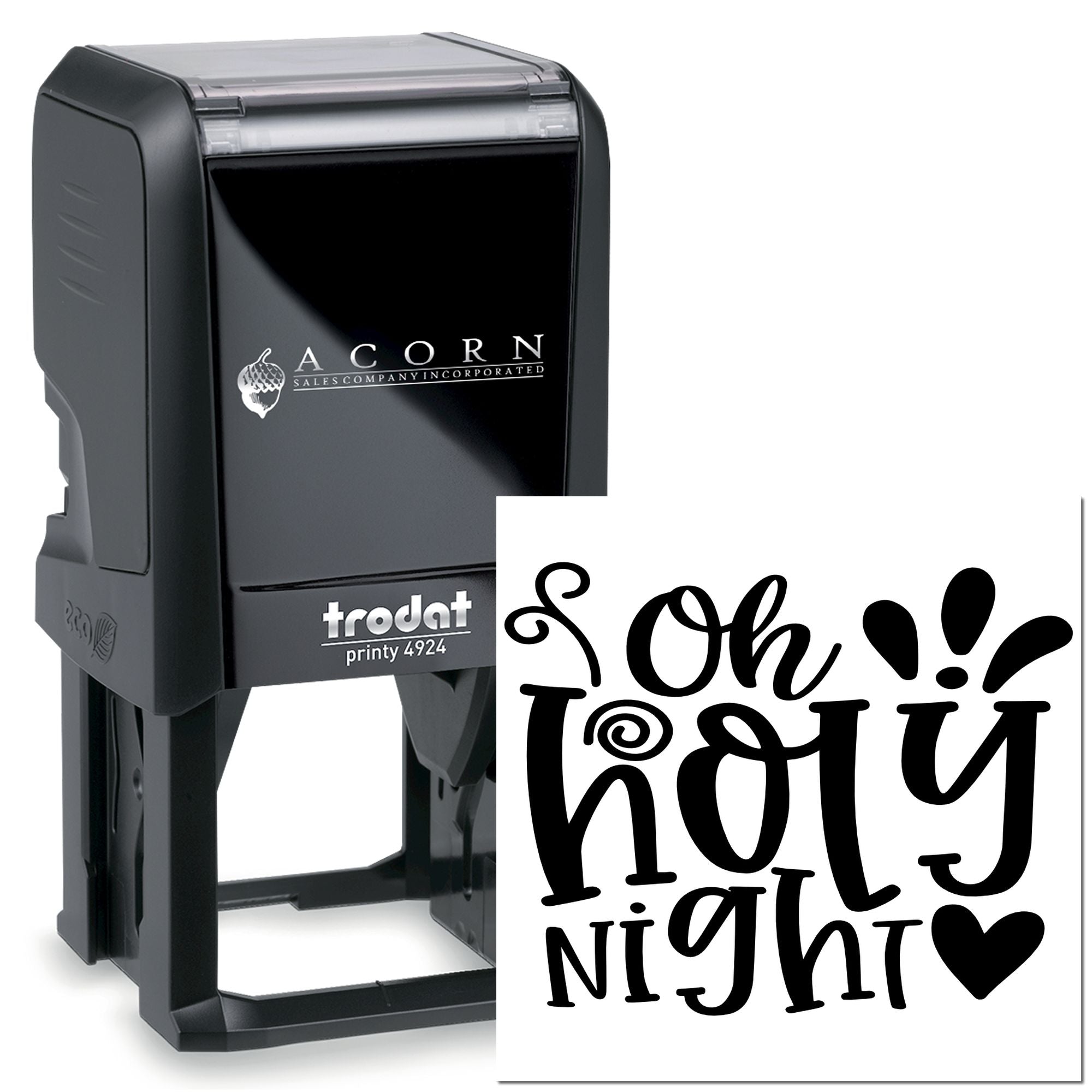 Custom Trodat Printy 4924 self-inking rubber stamp with Oh Holy Night holiday design for personalized stamping.