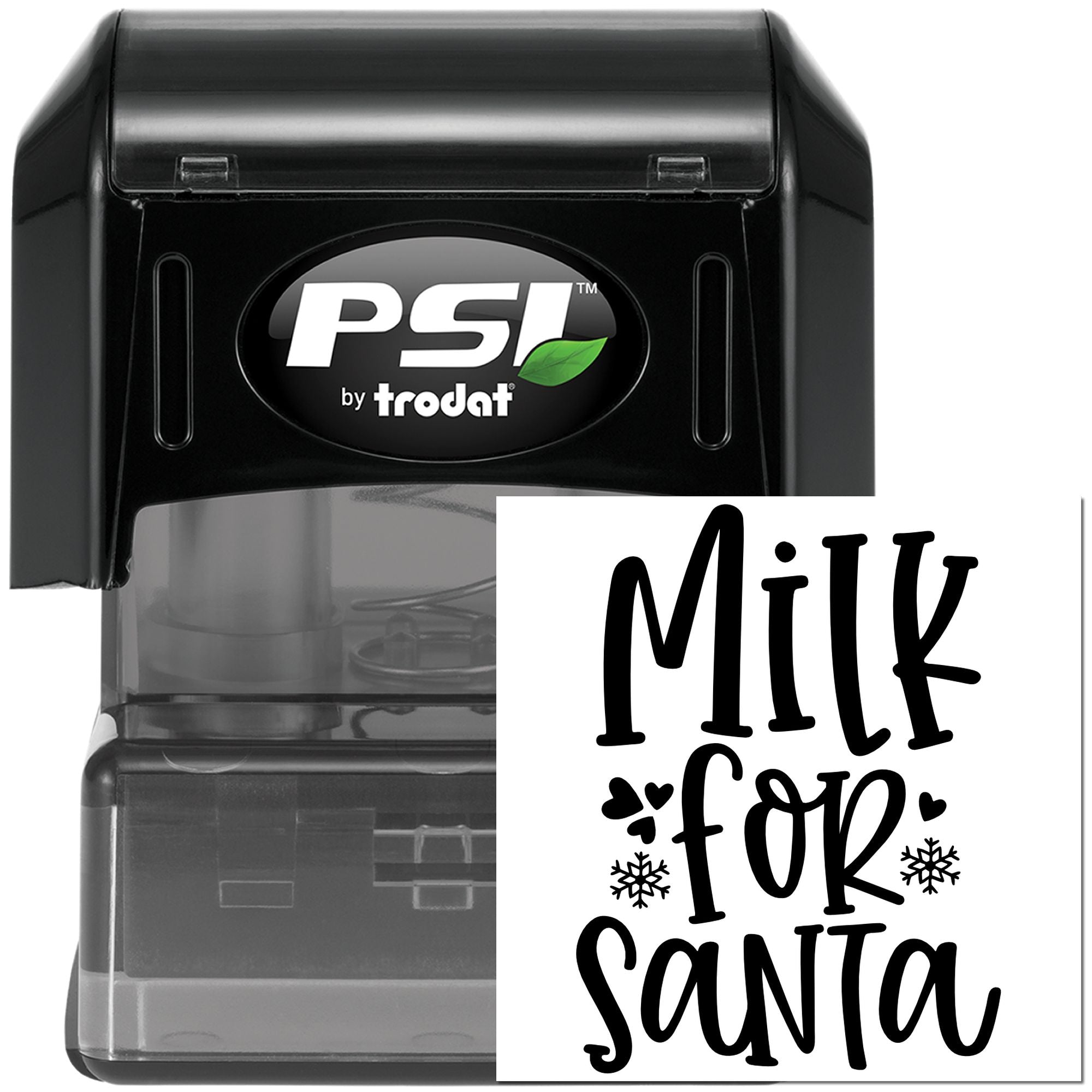 PSI by Trodat self-inking rubber stamp with Milk for Santa holiday message design.
