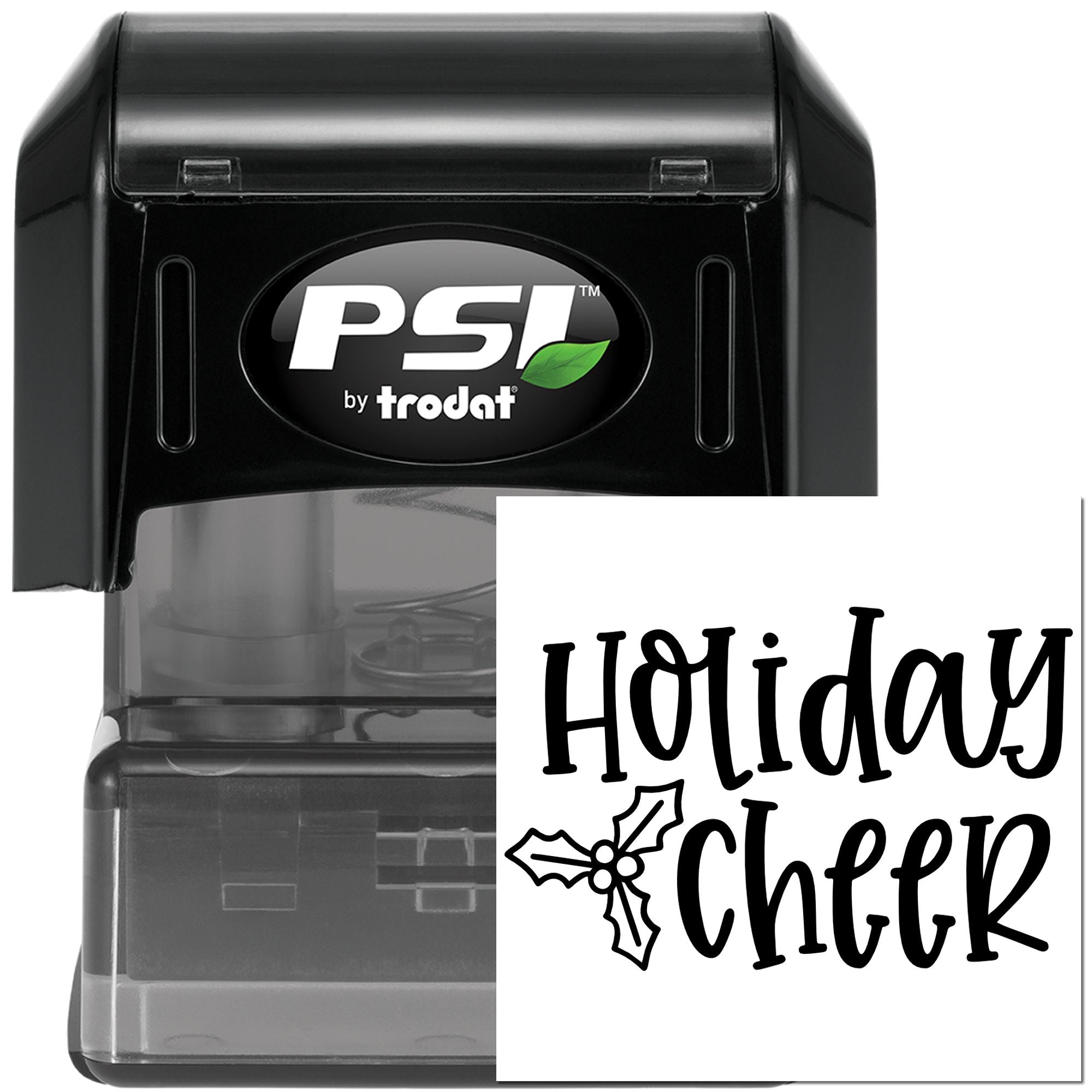 PSI by Trodat self-inking rubber stamp with Holiday Cheer design for festive cards and holiday crafts.