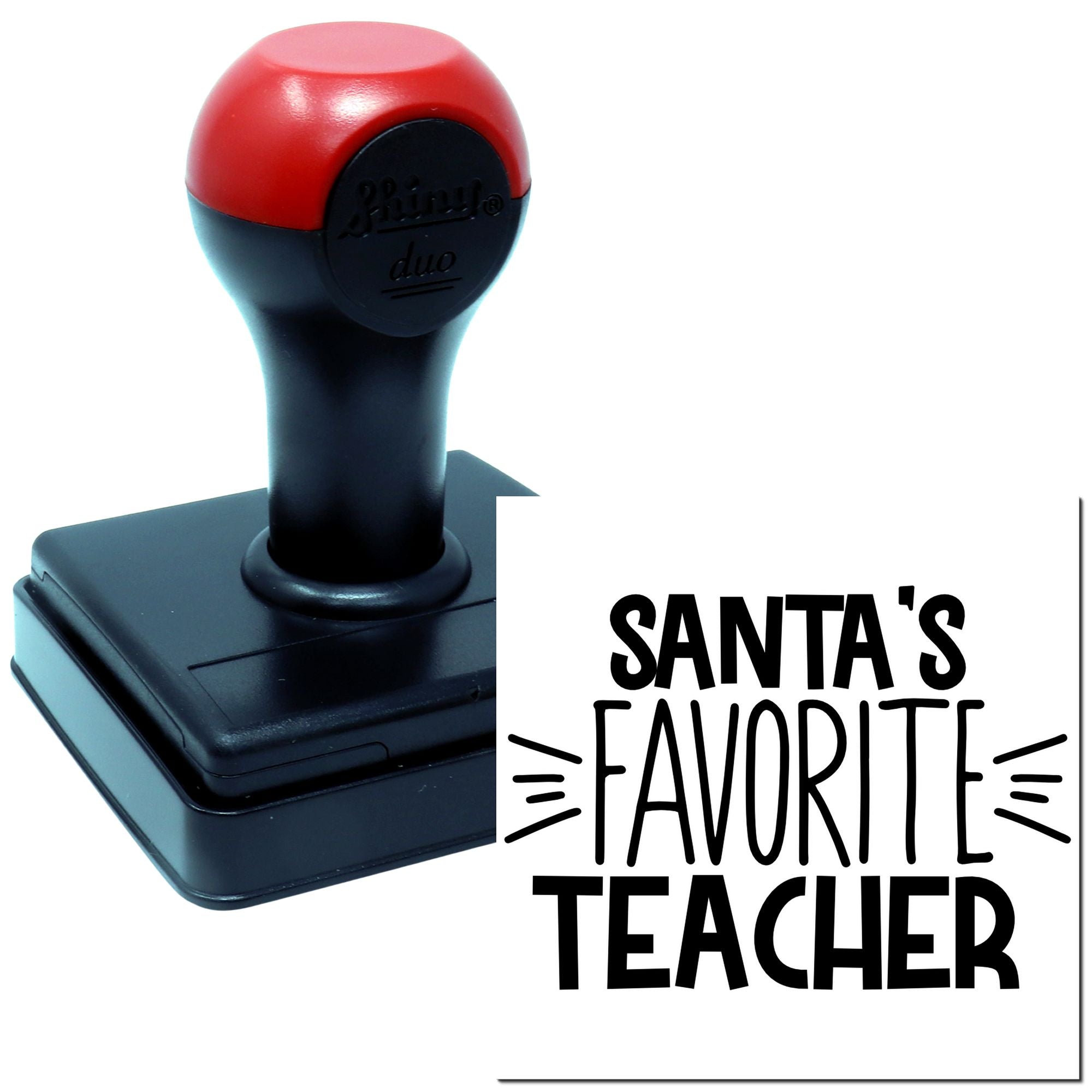Self-inking rubber stamp with Santas Favorite Teacher design for holiday teacher gifts