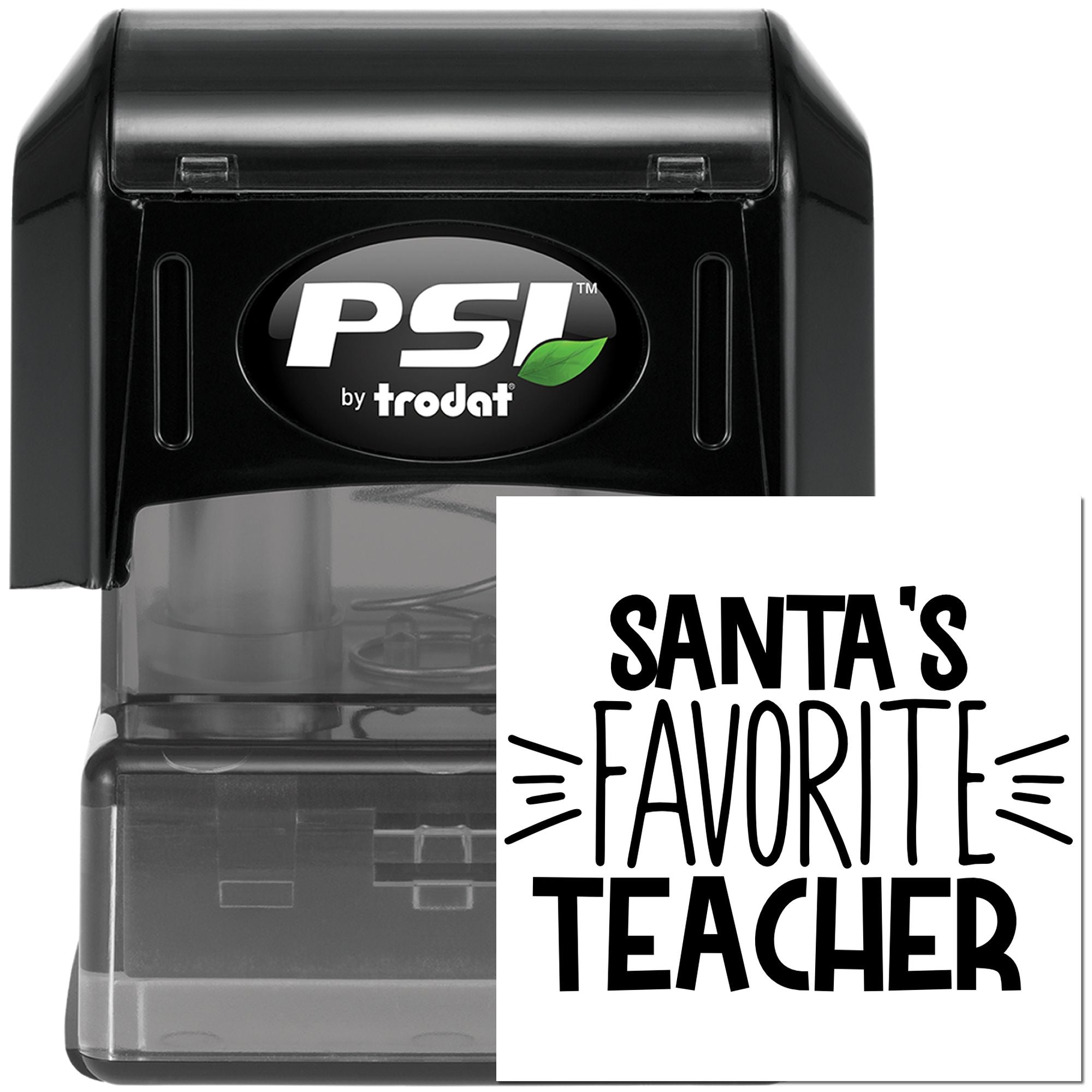 PSI by Trodat self-inking rubber stamp with Santa's Favorite Teacher imprint for holiday teacher gifts