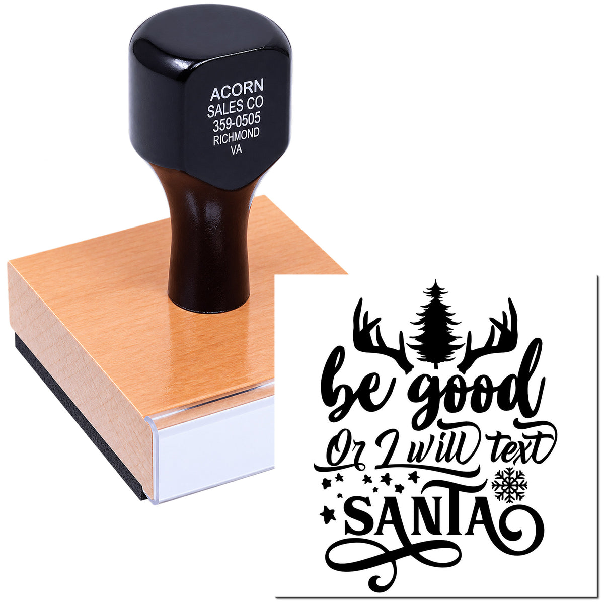 Funny custom rubber stamp with Christmas quote Be good or I will text Santa for holiday cards, crafts, and gifts.