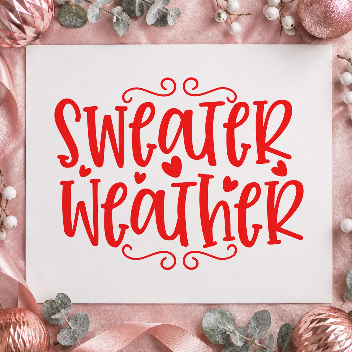 Sweater Weather Hearts craft stamp in red ink on cardstock, an easy option for patch pocket printing.