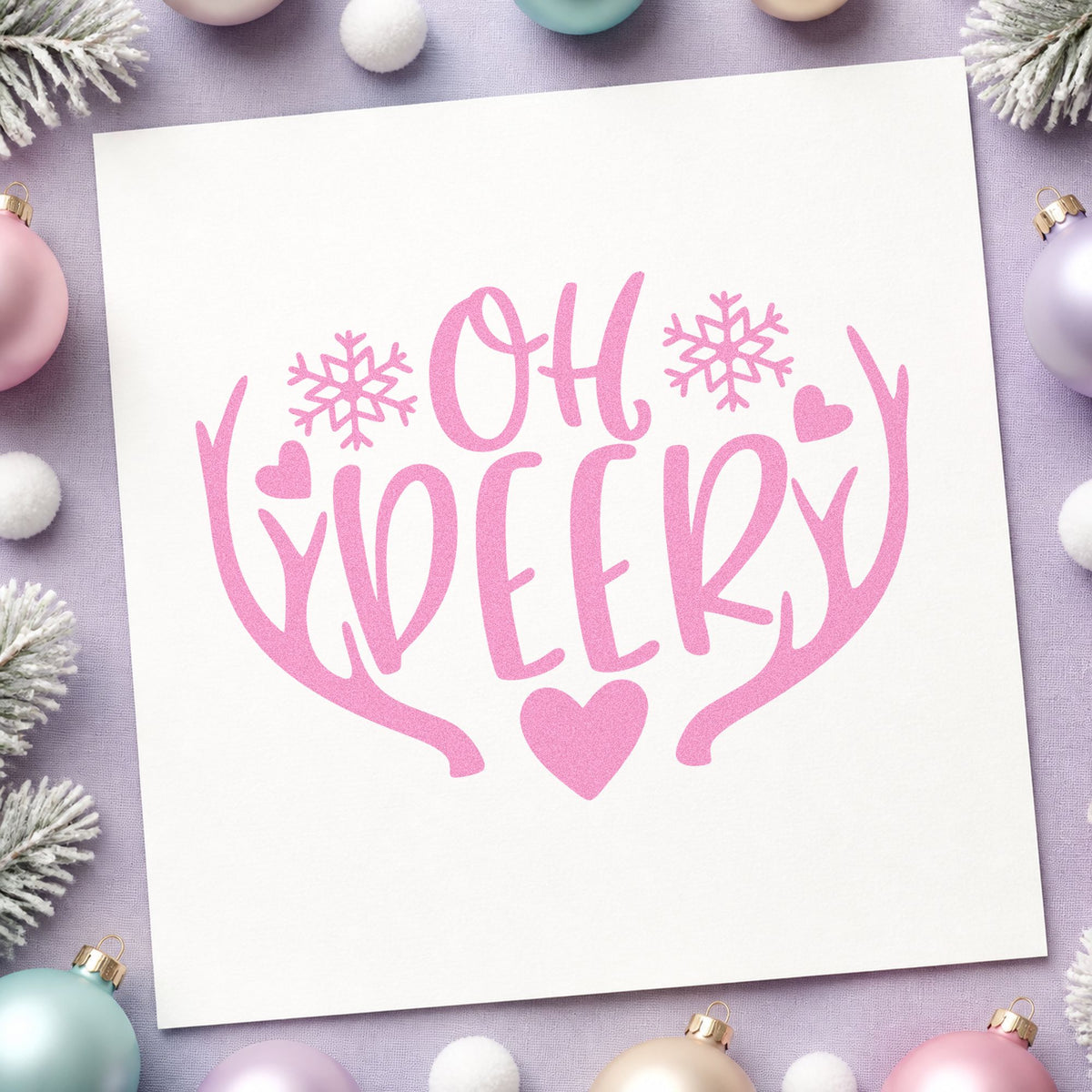 Oh Deer Antlers Snowflakes craft stamp in purple ink on cardstock, an easy option for nursery album page.
