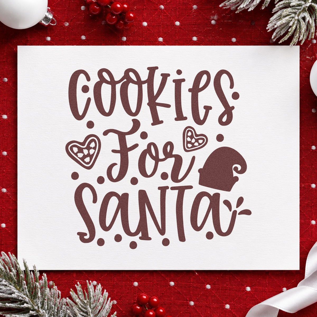 Cookies For Santa Hearts rubber stamp printed in brown ink, ready for design sketch sheet and similar paper crafts.