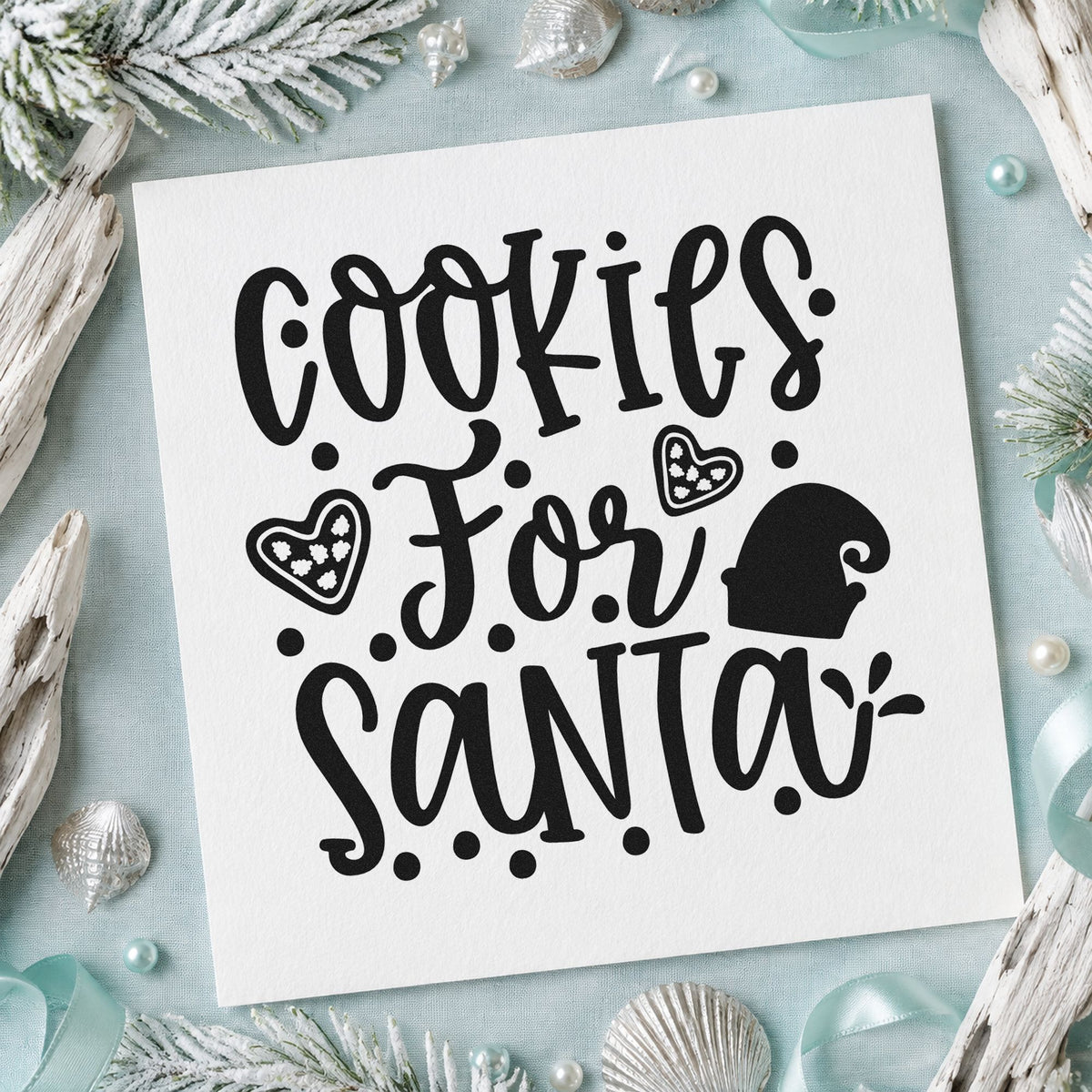 Cookies For Santa Hearts rubber stamp printed in black ink, ready for heart cookie cards and similar paper crafts.