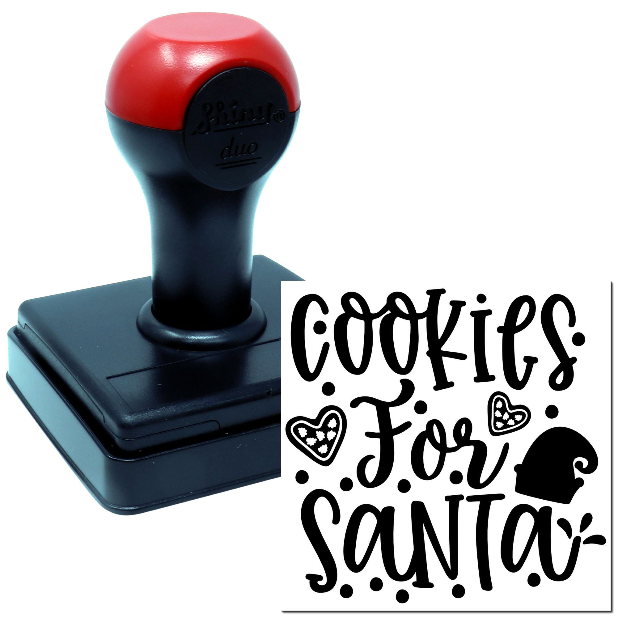 Self-inking rubber stamp with Cookies for Santa design for holiday baking, Christmas treats, and festive cookie packaging.