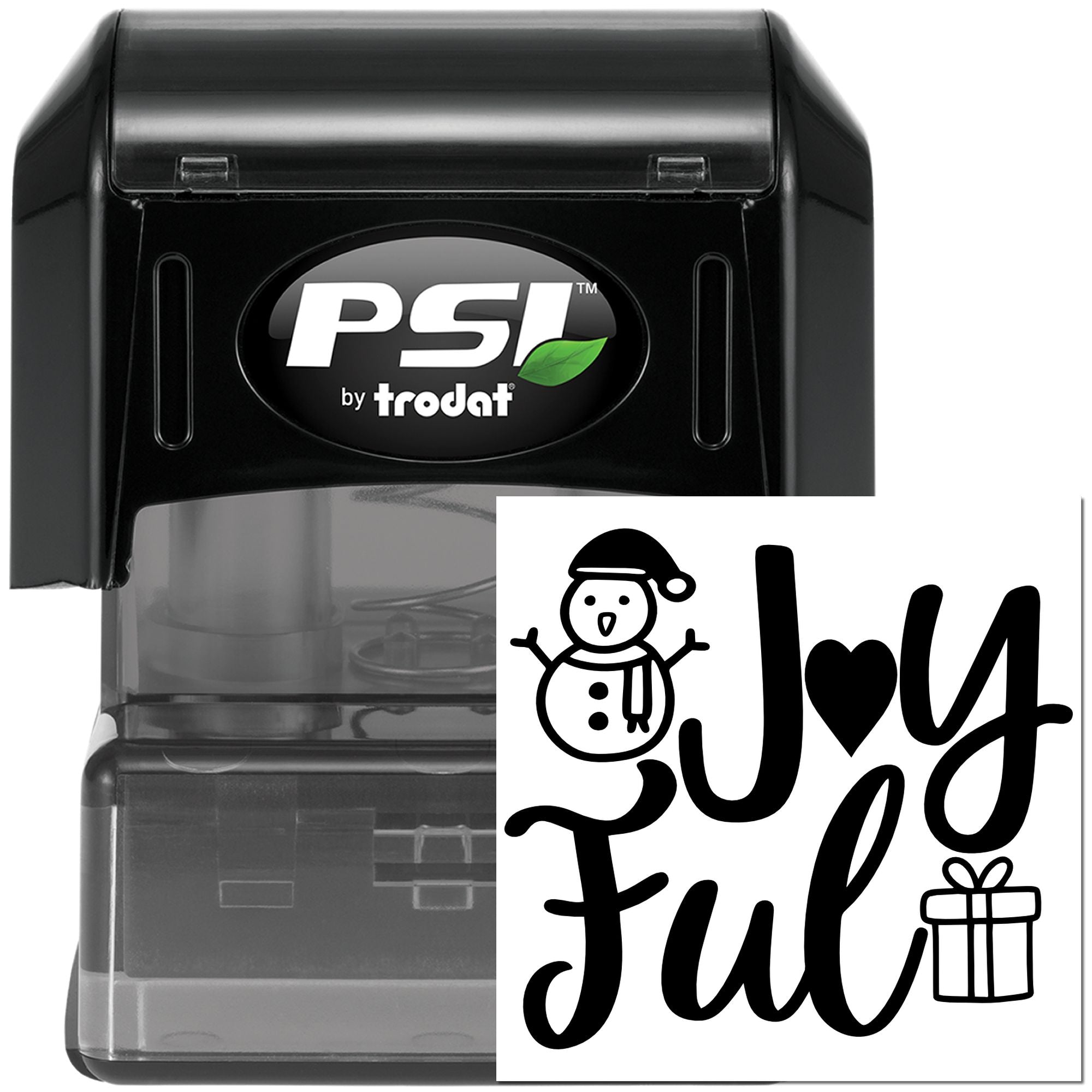 PSI by Trodat self-inking rubber stamp with Joyful holiday snowman and gift design