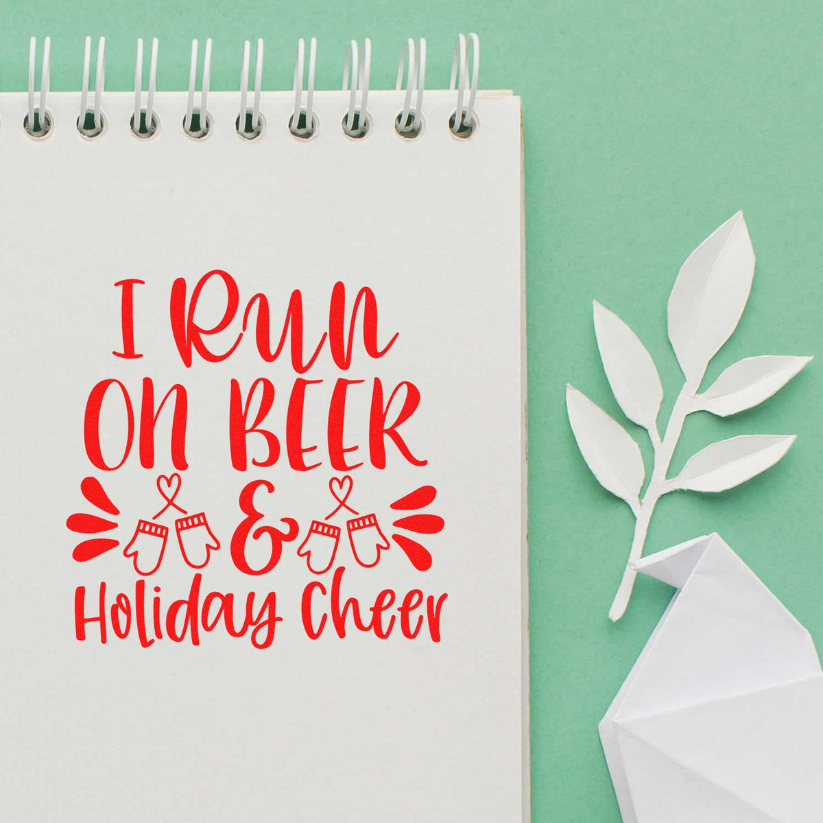 Beer And Holiday Cheer rubber stamp shown in red ink, stamped for projects such as brewery album page.