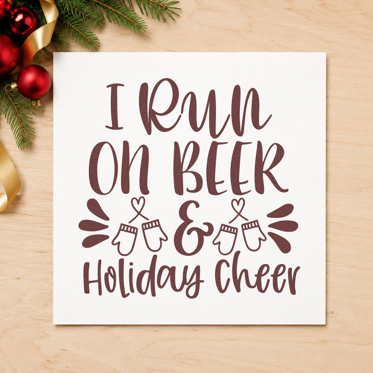 Beer And Holiday Cheer rubber stamp printed in brown ink, ready for brew log sheet and similar paper crafts.