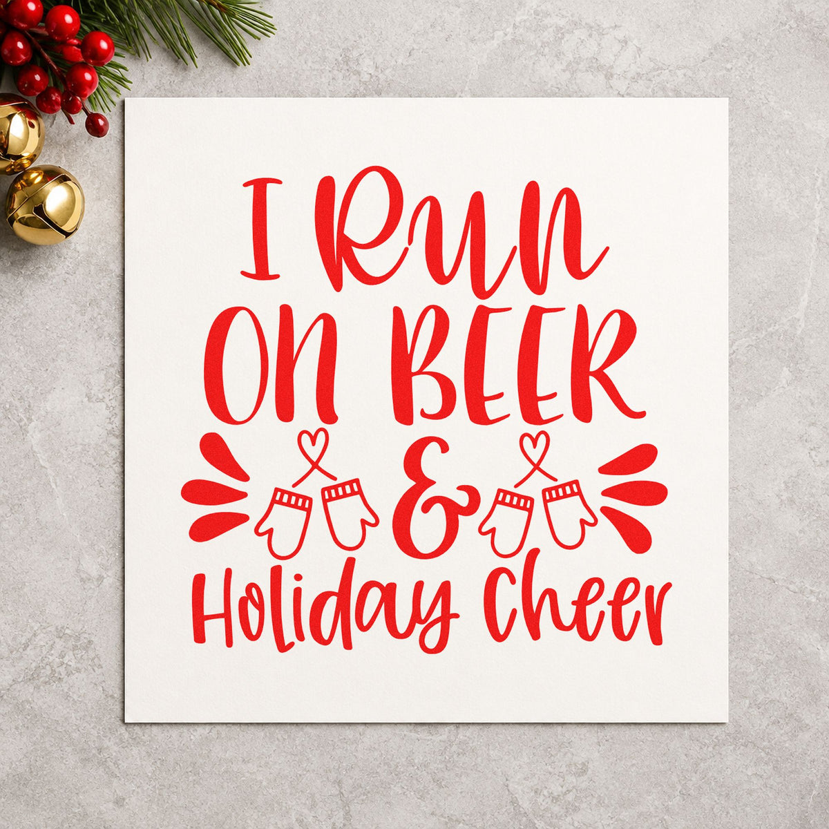Beer And Holiday Cheer rubber stamp shown in red ink, stamped for projects such as carboy lid labels.