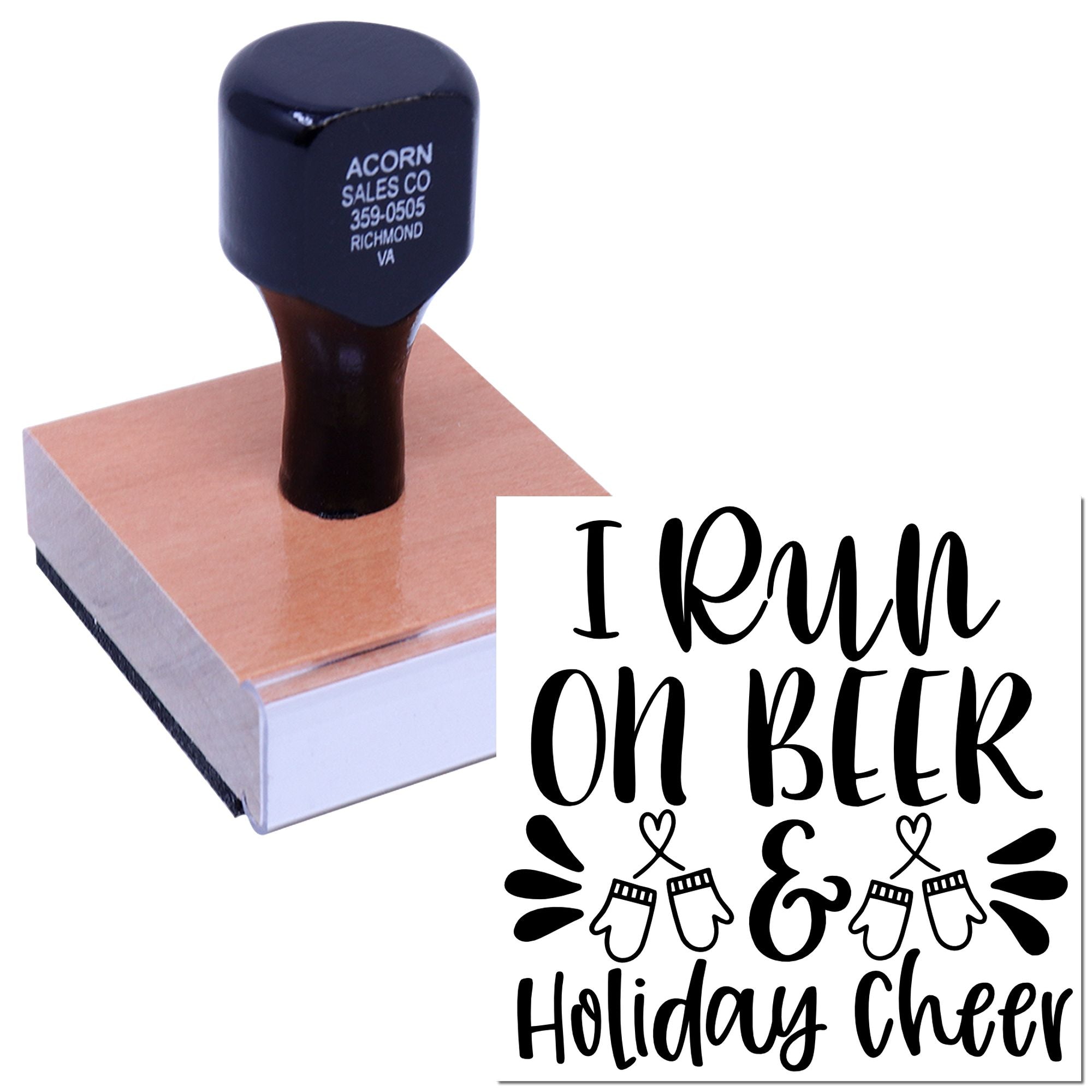 Custom rubber stamp with Holiday Cheer beer-themed design, ideal for festive cards, crafts, and gift packaging.