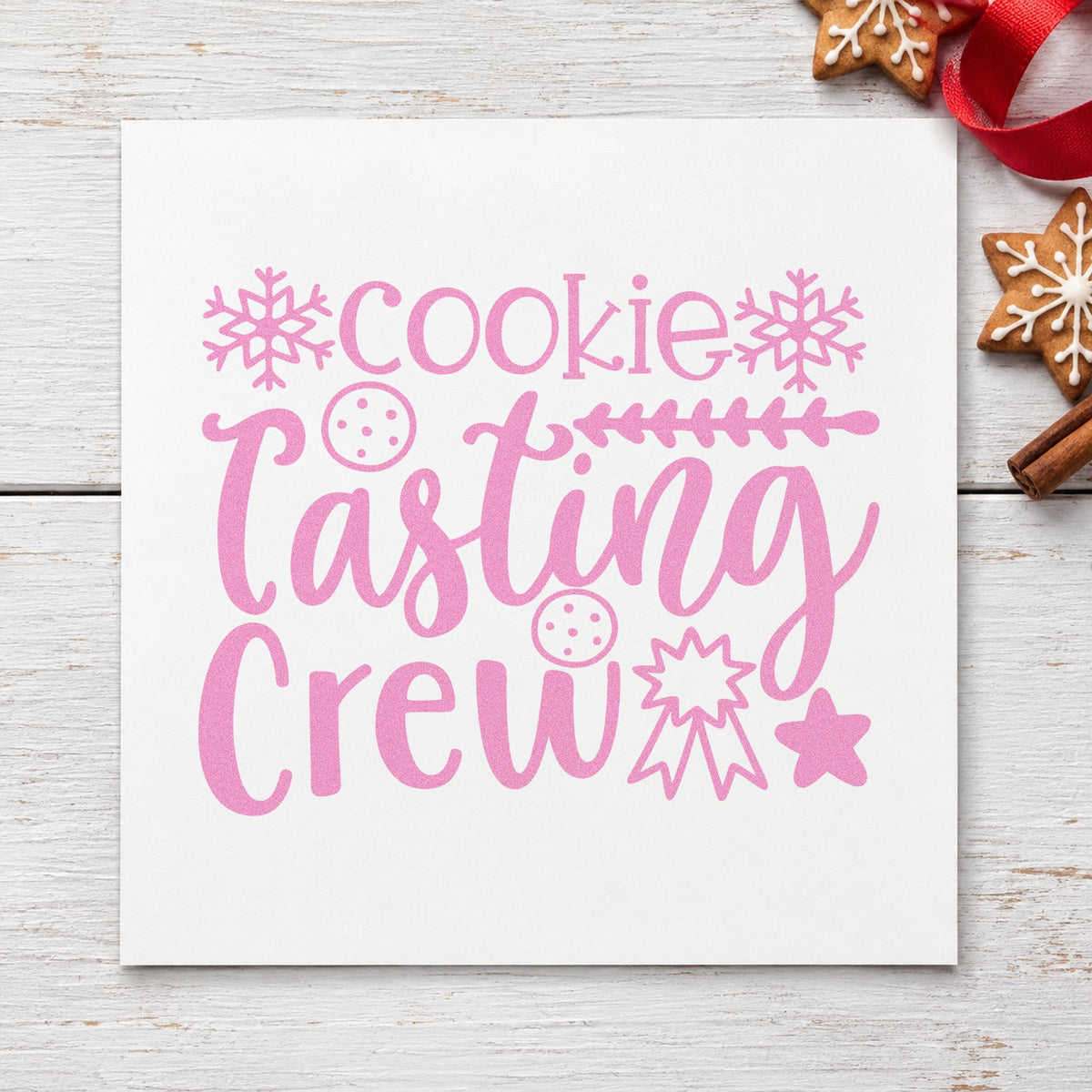 Cookie Tasting Crew craft stamp in purple ink on cardstock, an easy option for judging album page.