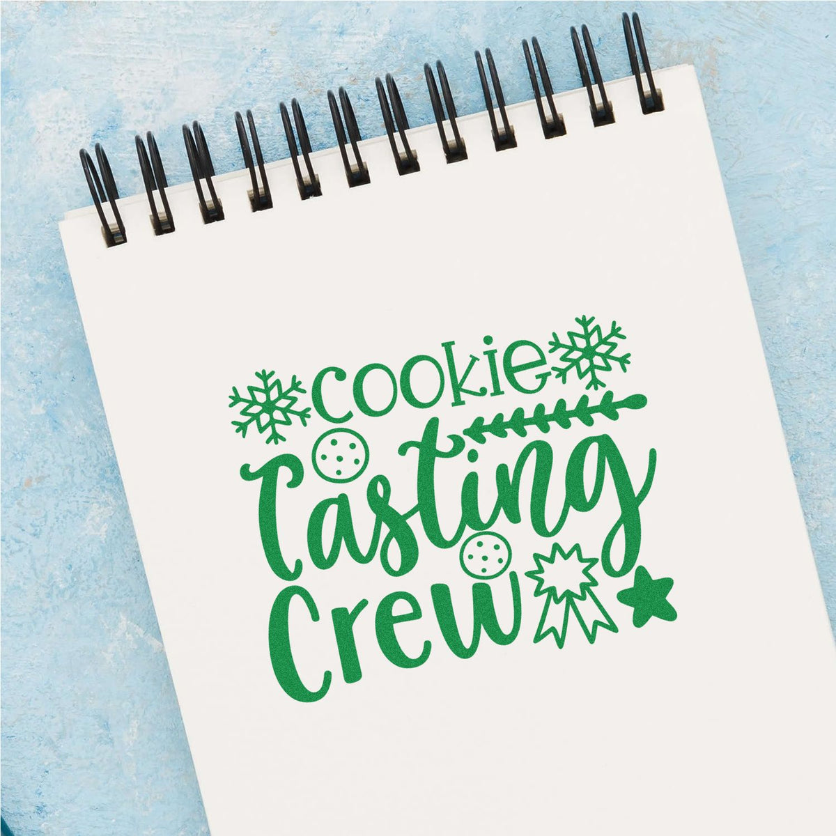 Cookie Tasting Crew rubber stamp shown in green ink, stamped for projects such as judging album page.
