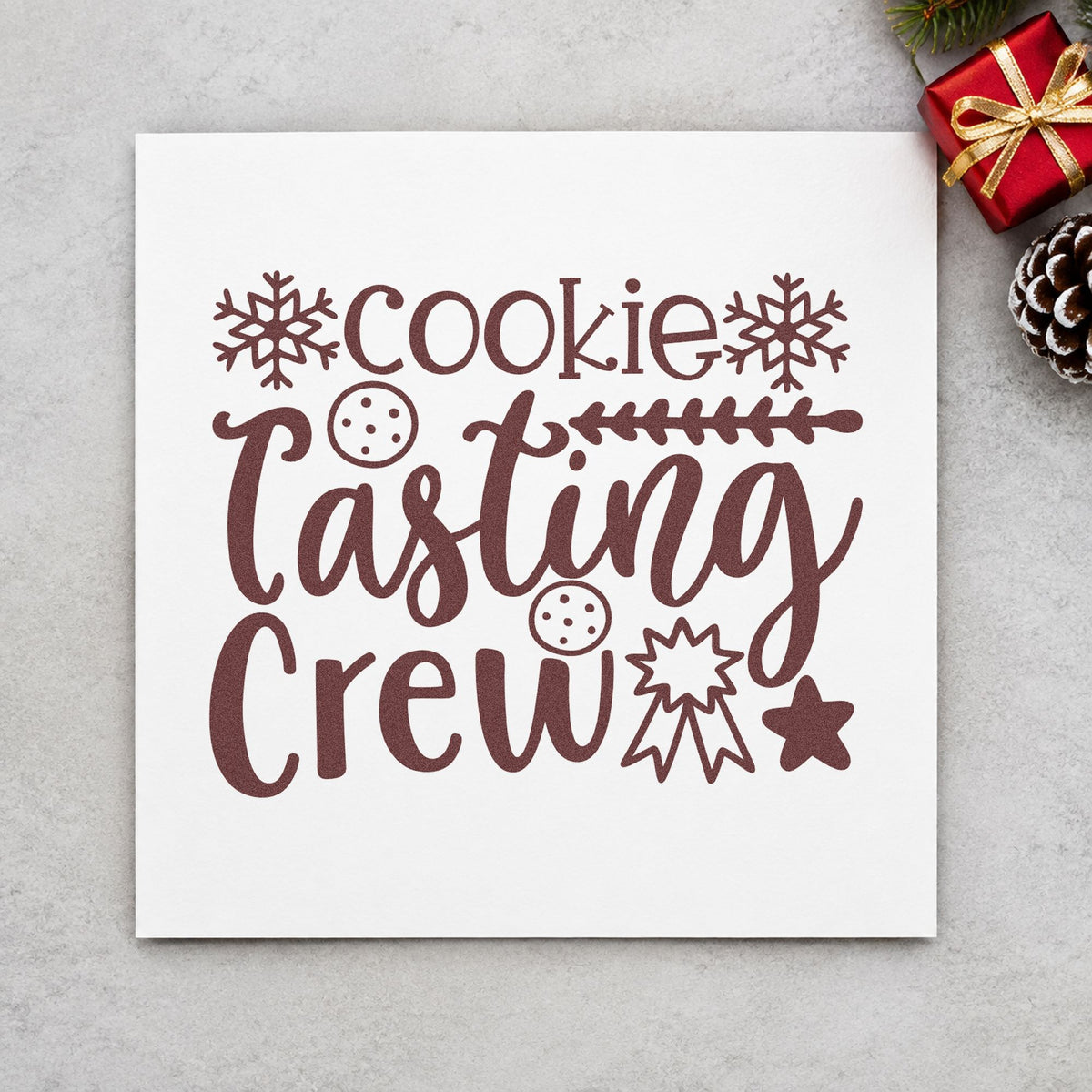 Cookie Tasting Crew rubber stamp printed in brown ink, ready for score rating sheet and similar paper crafts.