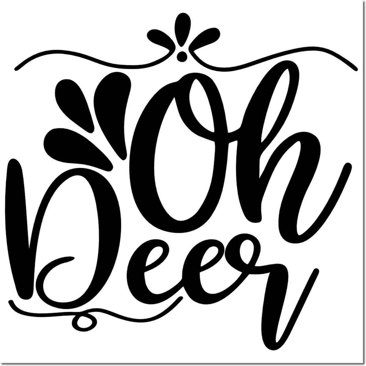 Oh Deer rubber stamp design with decorative floral accents, perfect for rustic cards, woodland crafts, and DIY projects.
