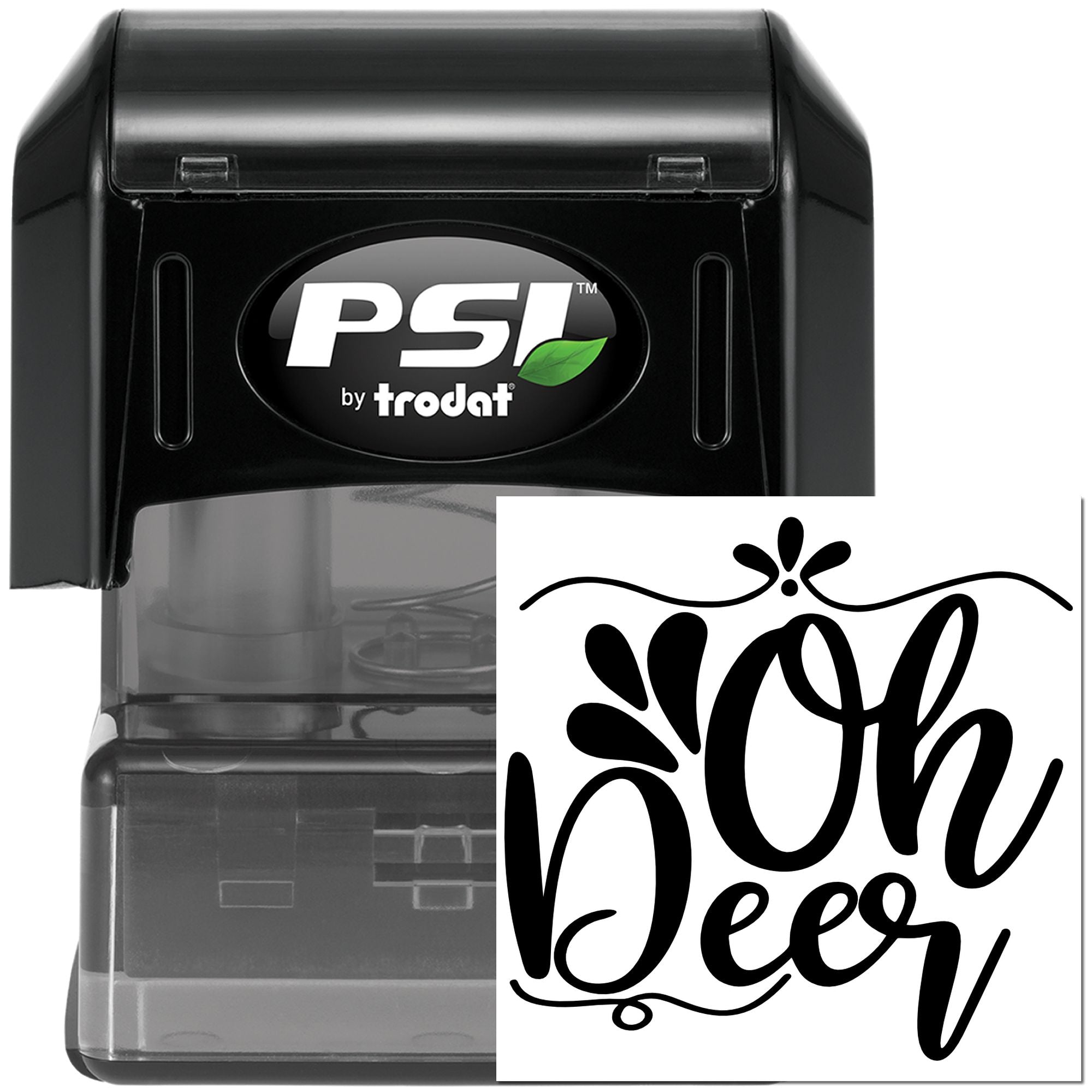 PSI by Trodat self-inking rubber stamp with custom Bon Deer design for personalized business or craft stamping.