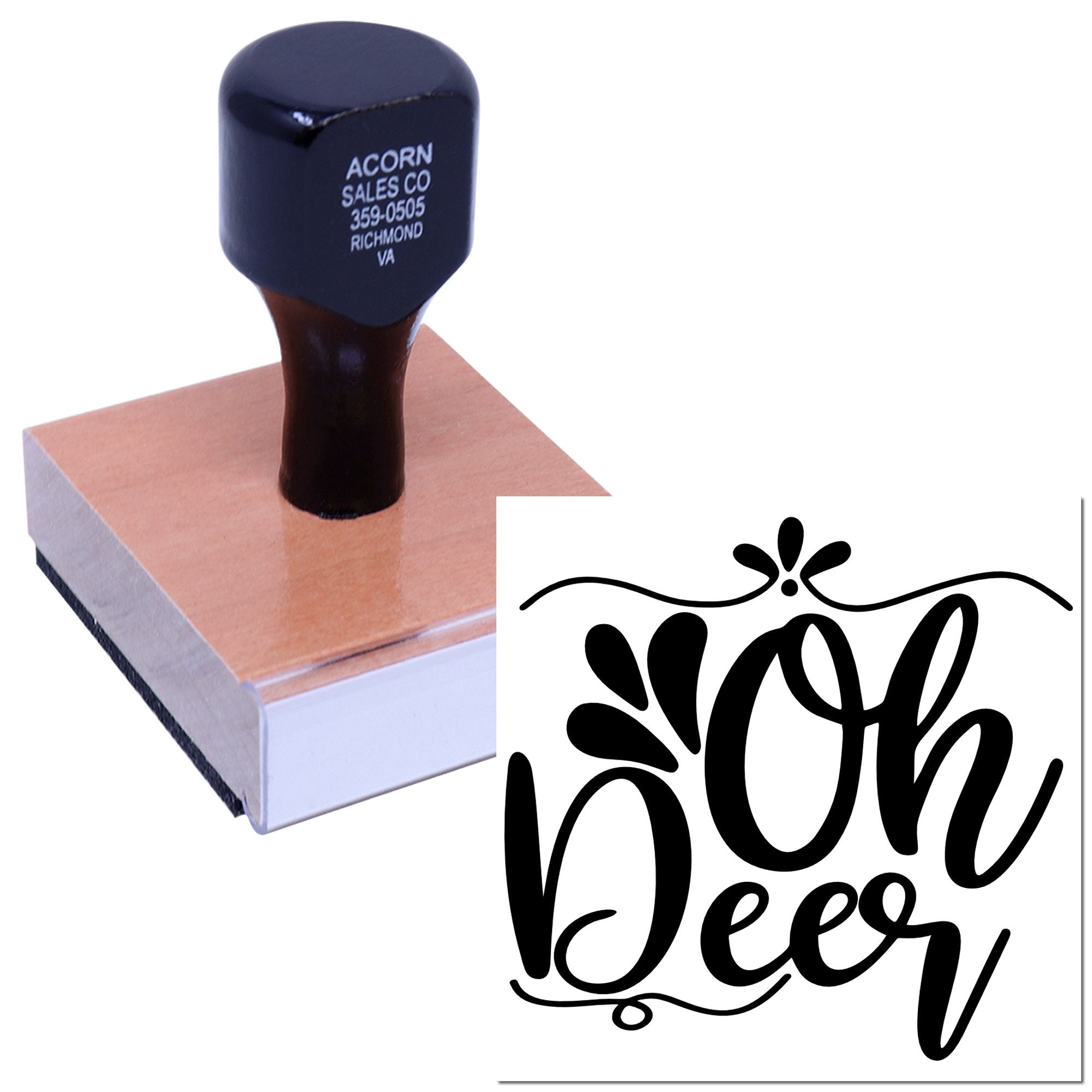 Custom rubber stamp featuring a decorative Born Deer design for craft packaging and branding.