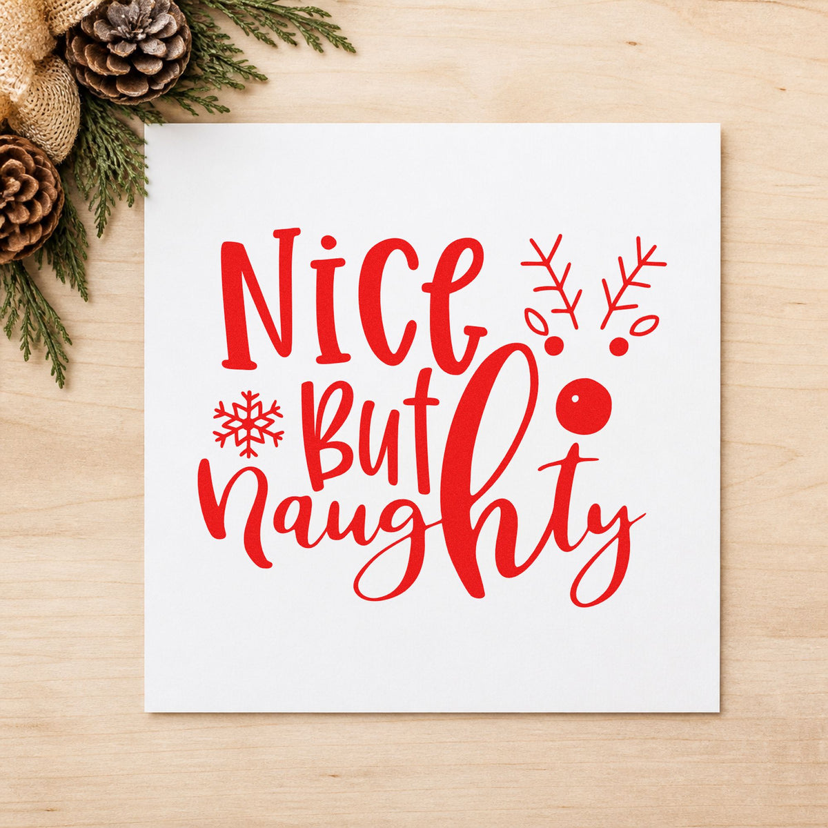 Nice But Naughty Reindeer craft stamp in red ink on cardstock, an easy option for nose patch printing.