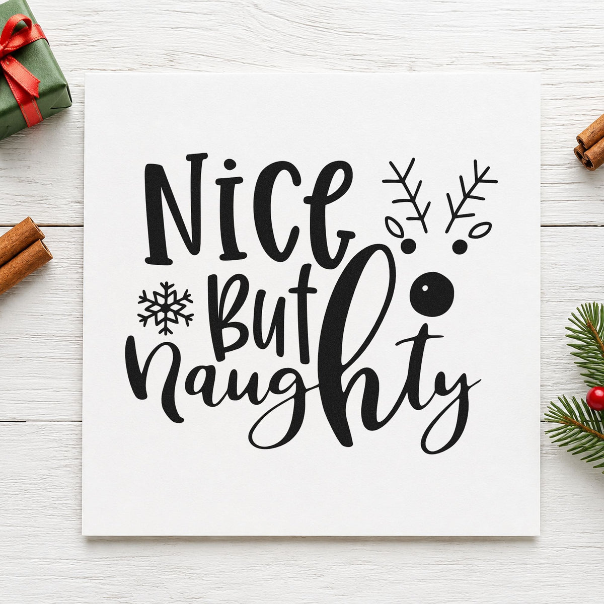 Nice But Naughty Reindeer Wood Handle Stamp in use 9
