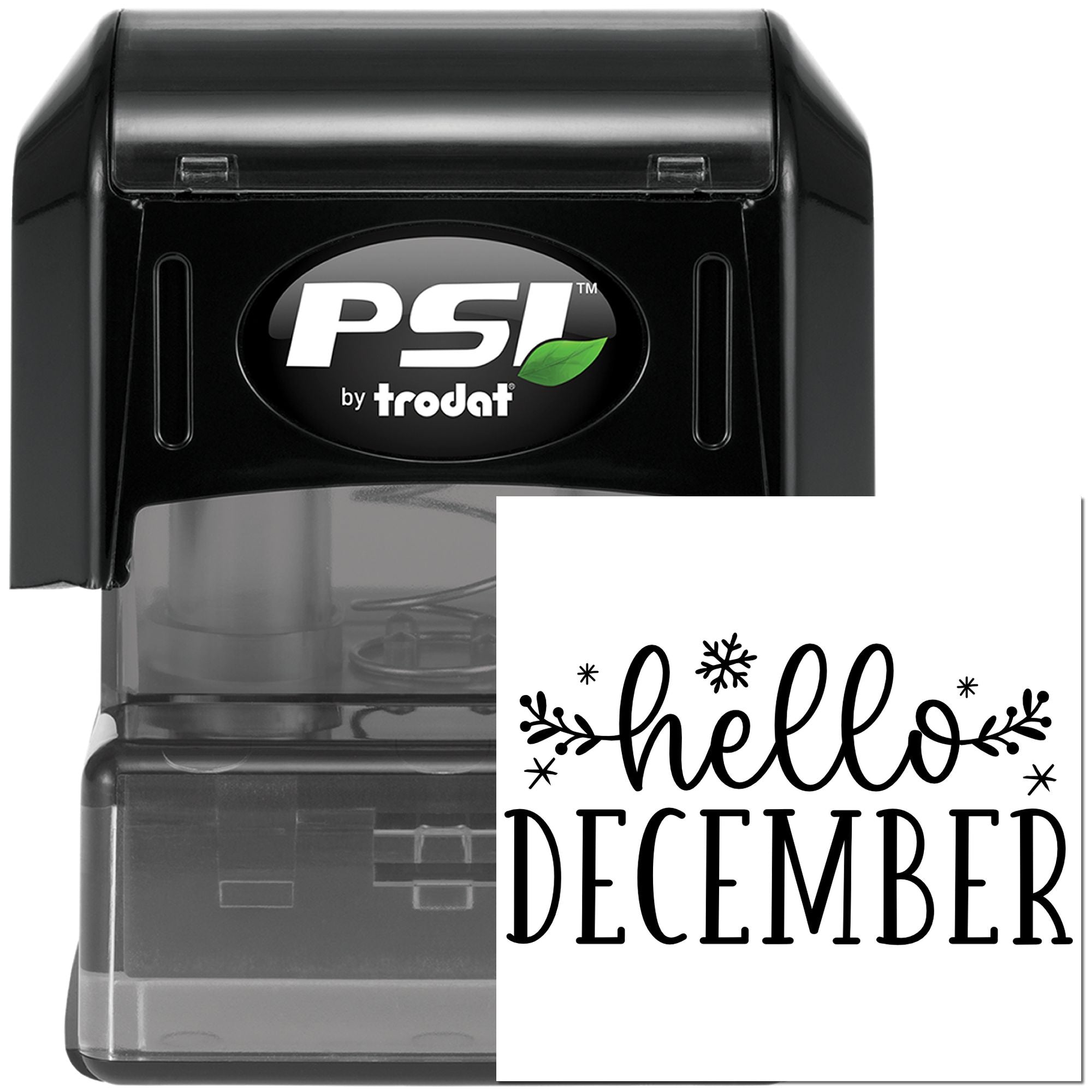 PSI by Trodat self-inking rubber stamp with hello December holiday greeting design for seasonal crafting