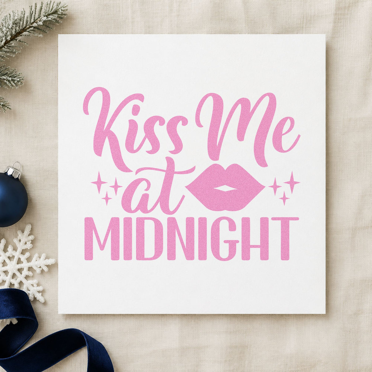 Kiss Me At Midnight craft stamp in purple ink on cardstock, an easy option for midnight album page.