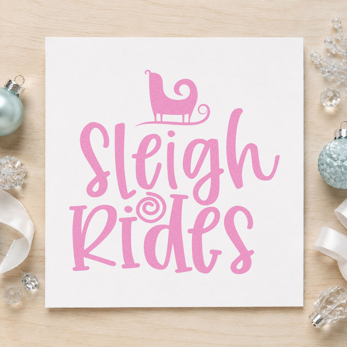 Sleigh Rides Silhouette craft stamp in purple ink on cardstock, an easy option for ride log album page.