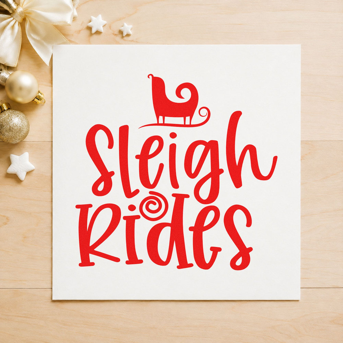 Sleigh Rides Silhouette rubber stamp shown in red ink, stamped for projects such as harness hook labels.