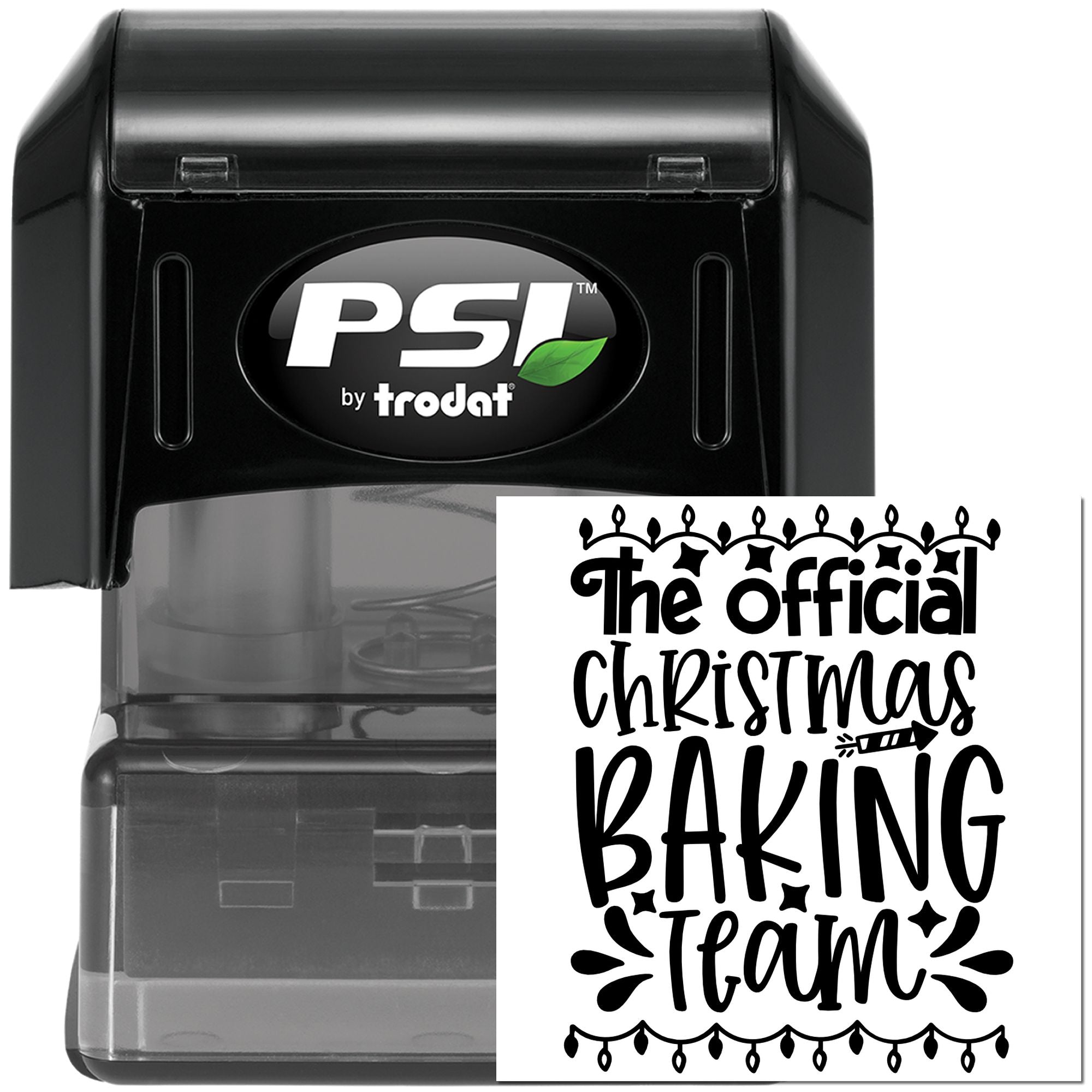 PSI by Trodat self-inking rubber stamp with The Official Christmas Baking Team design for holiday baking gifts.