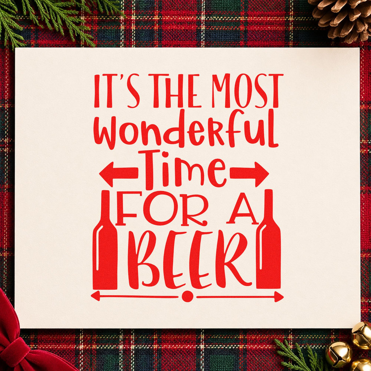 Wonderful Time For Beer rubber stamp shown in red ink, stamped for projects such as shelf style labels.