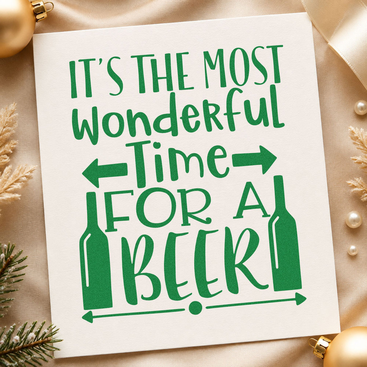 Wonderful Time For Beer craft stamp imprint in green ink on a handmade project, one idea being tasting order cards.