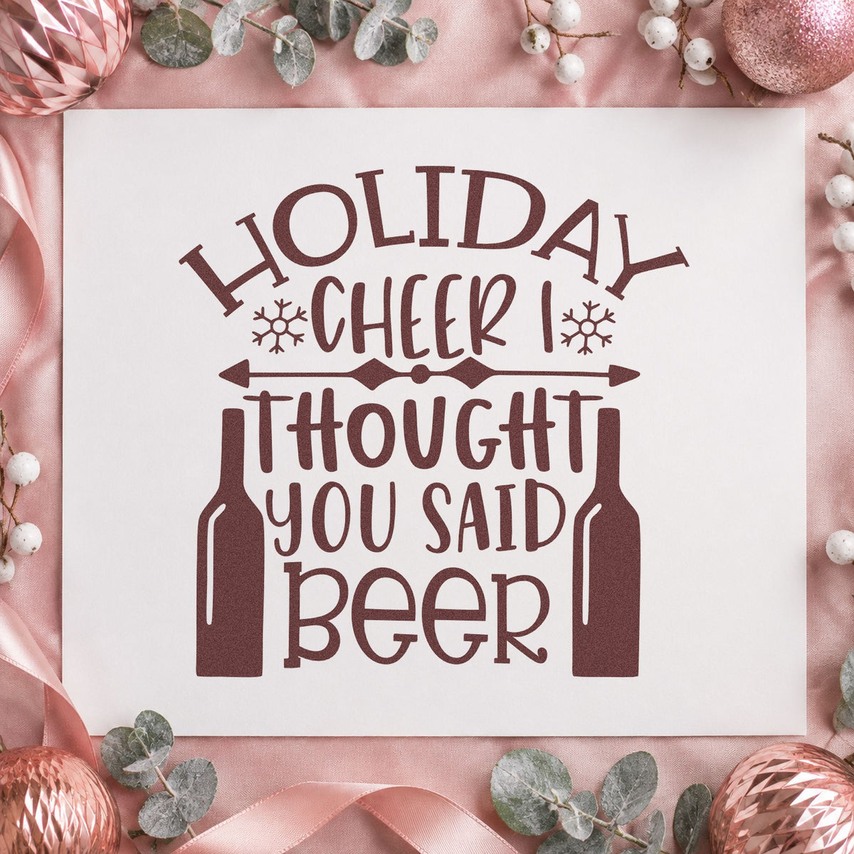 Holiday Cheer You Said Beer rubber stamp printed in brown ink, ready for slip list sheet and similar paper crafts.