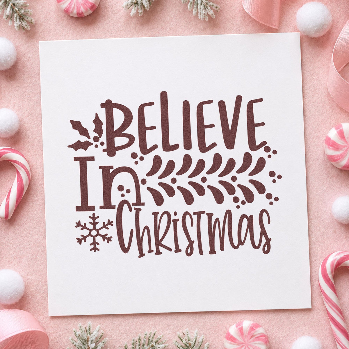 Believe In Christmas Branch Leaf Accents Stamp – Self-Inking in use 4