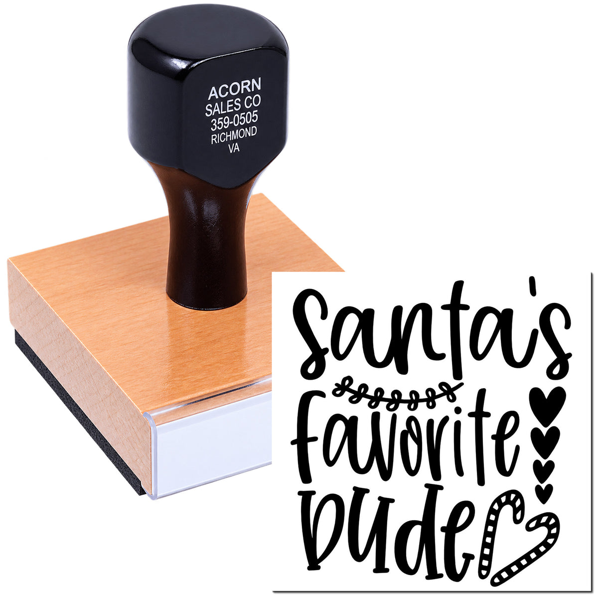 Custom rubber stamp featuring Santas Favorite Dude design for holiday cards, gift tags, and festive DIY crafts.