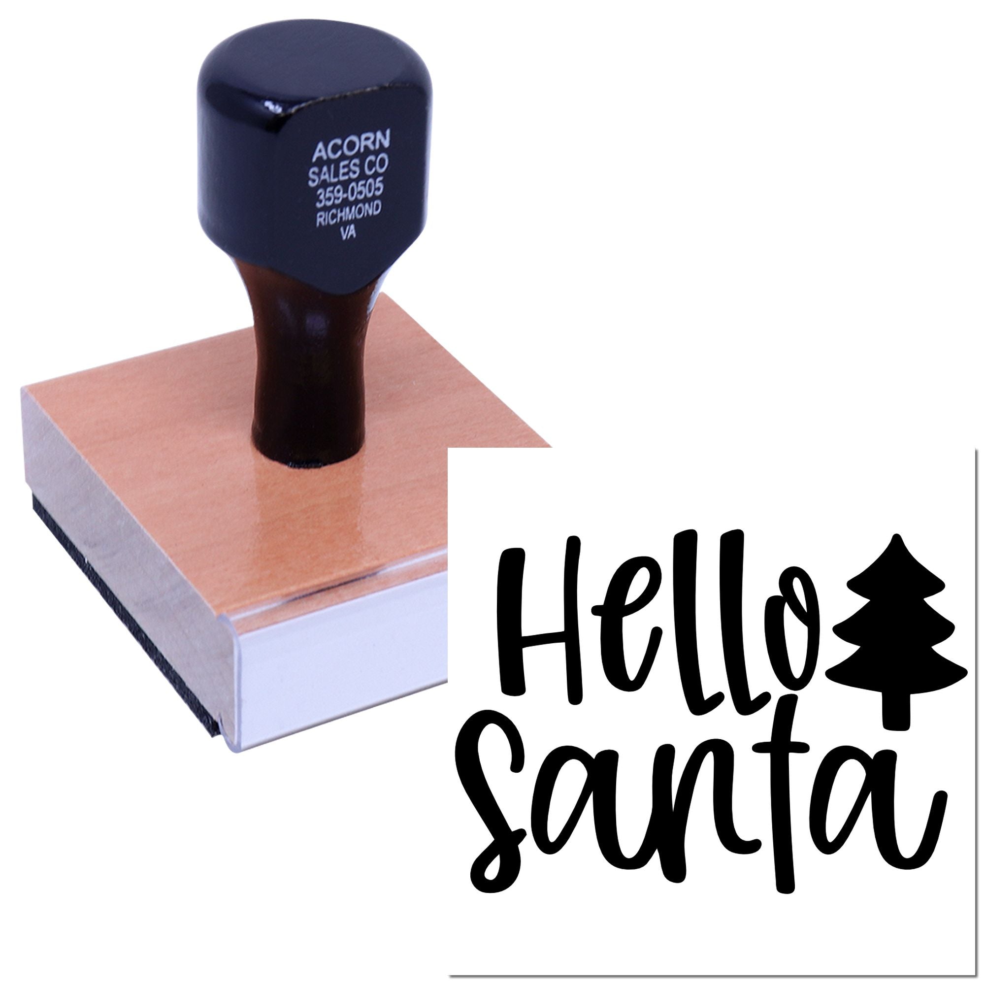 Holiday rubber stamp with Hello Santa design for Christmas cards, gift tags, and festive craft projects.